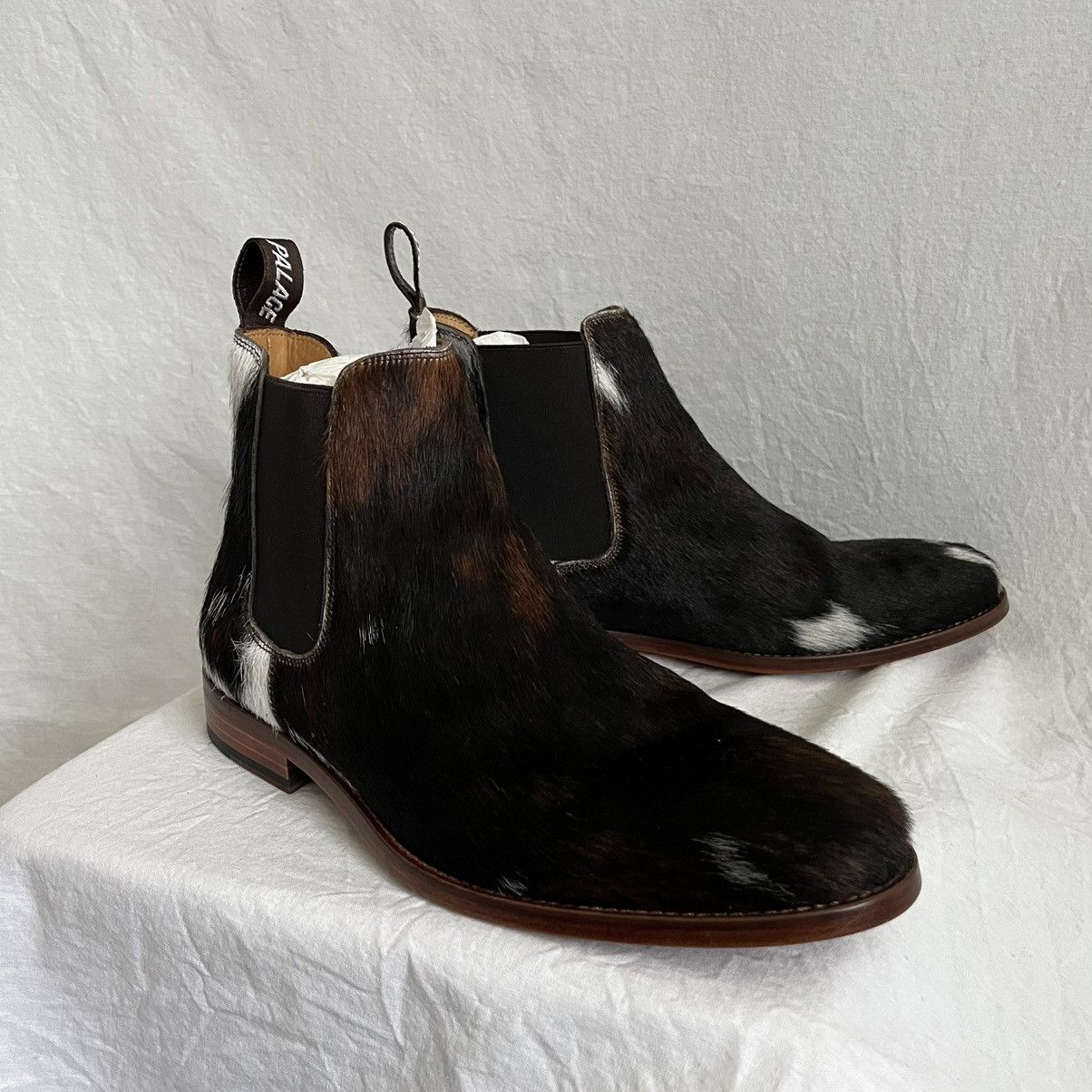 Palace Fur Cow Print Leather Chelsea Boots | Grailed