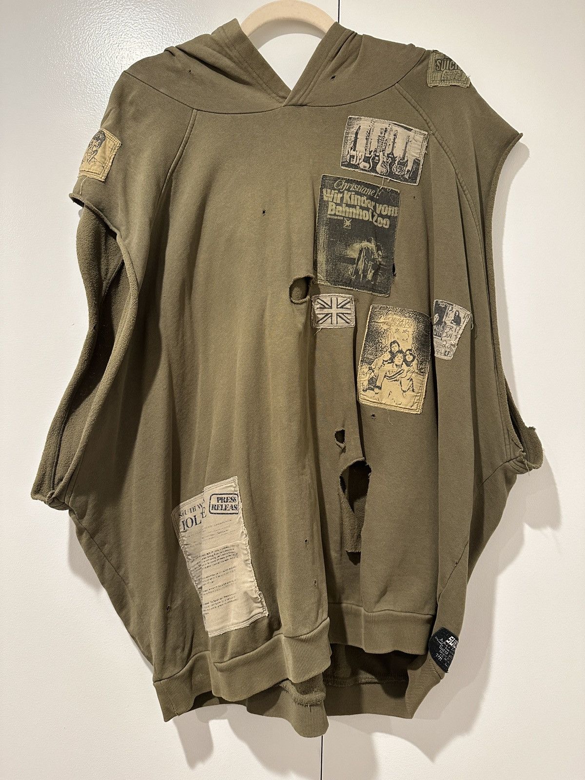image of Raf Simons Riot Riot Riot Sleeveless Hoody in Army Green, Men's (Size Large)