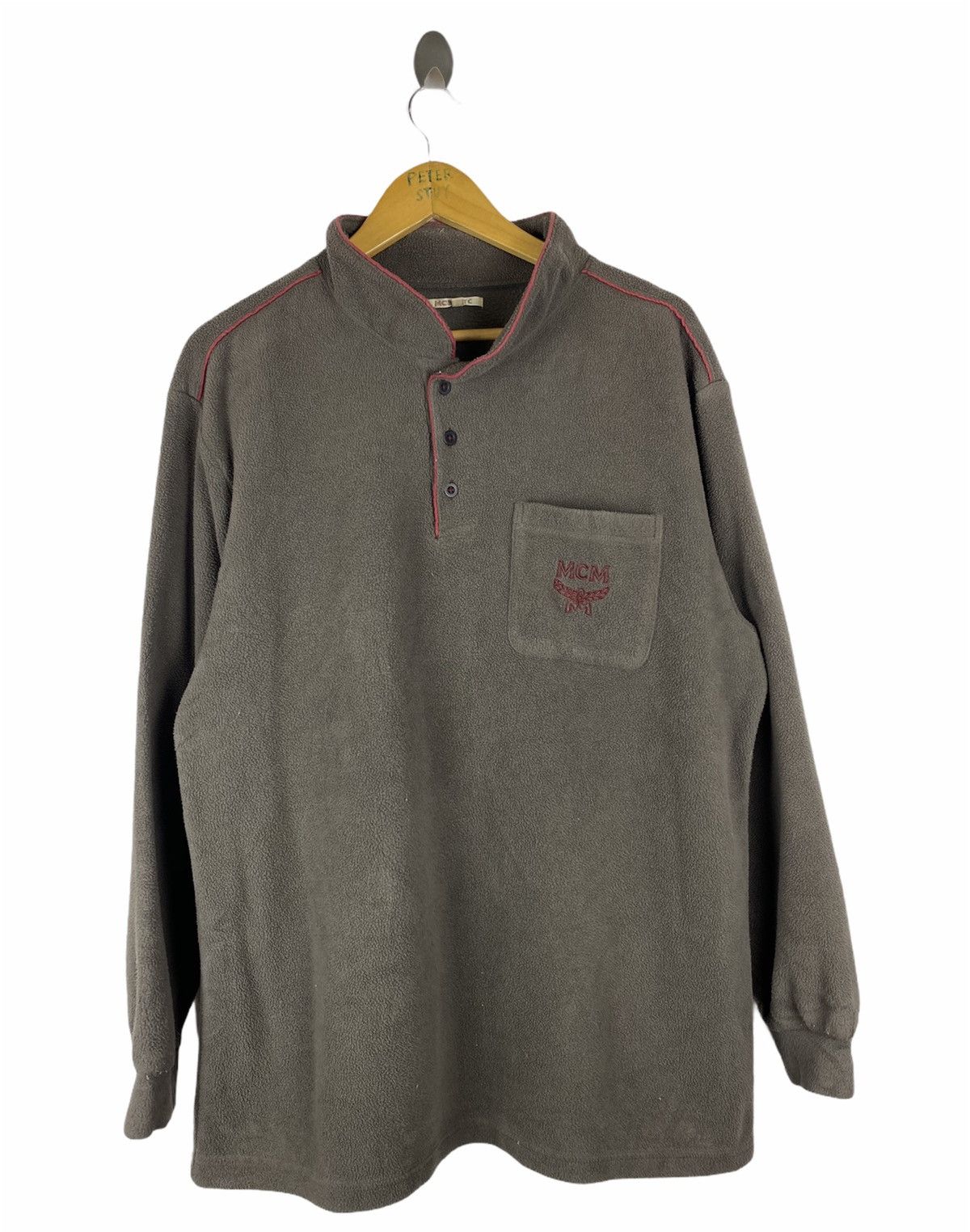 image of MCM Otc Fleece Button Sweater in Grey, Men's (Size Large)
