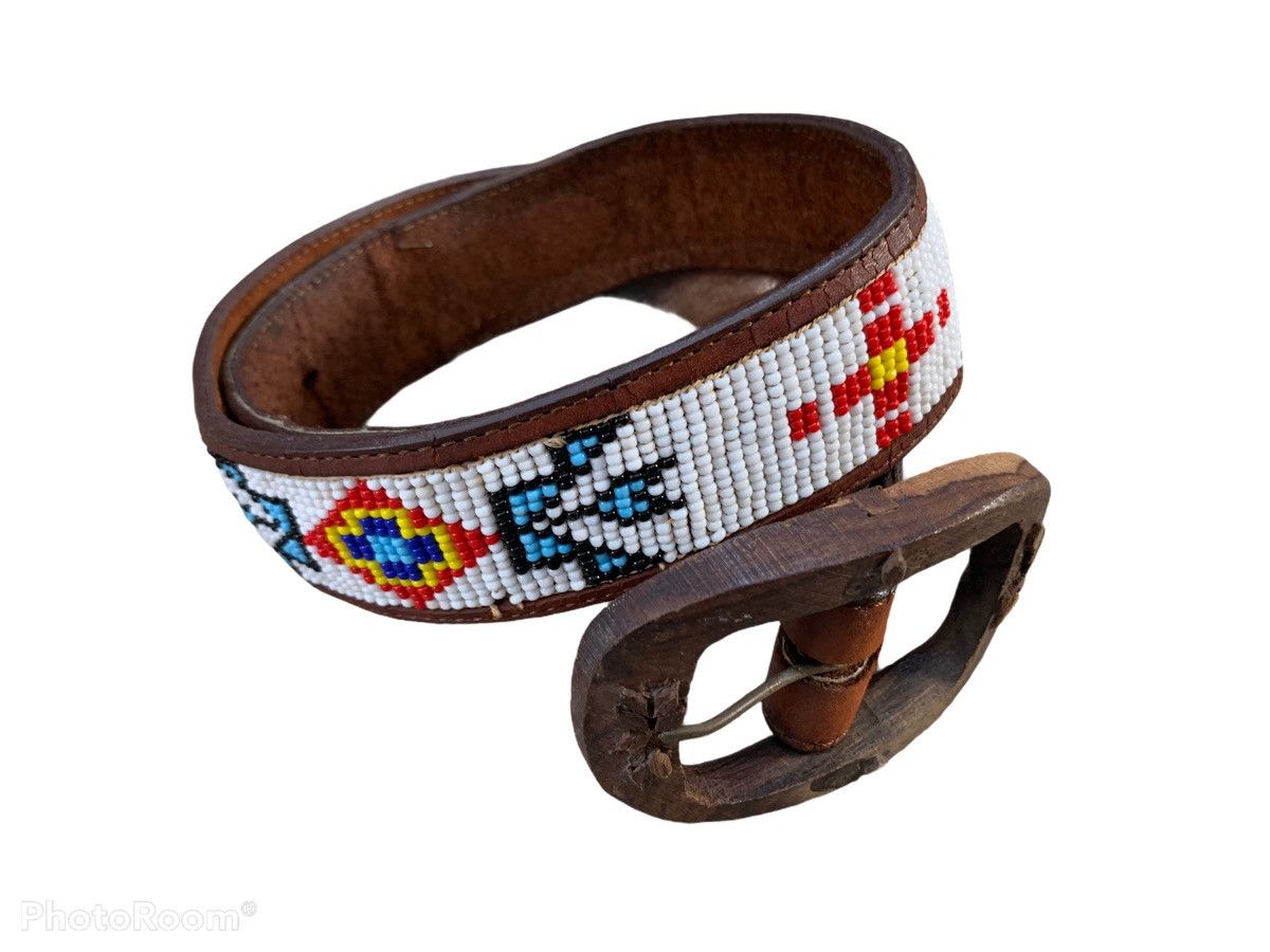 image of Vintage Native Navajo Aztec Belt Wooden Leather, Men's
