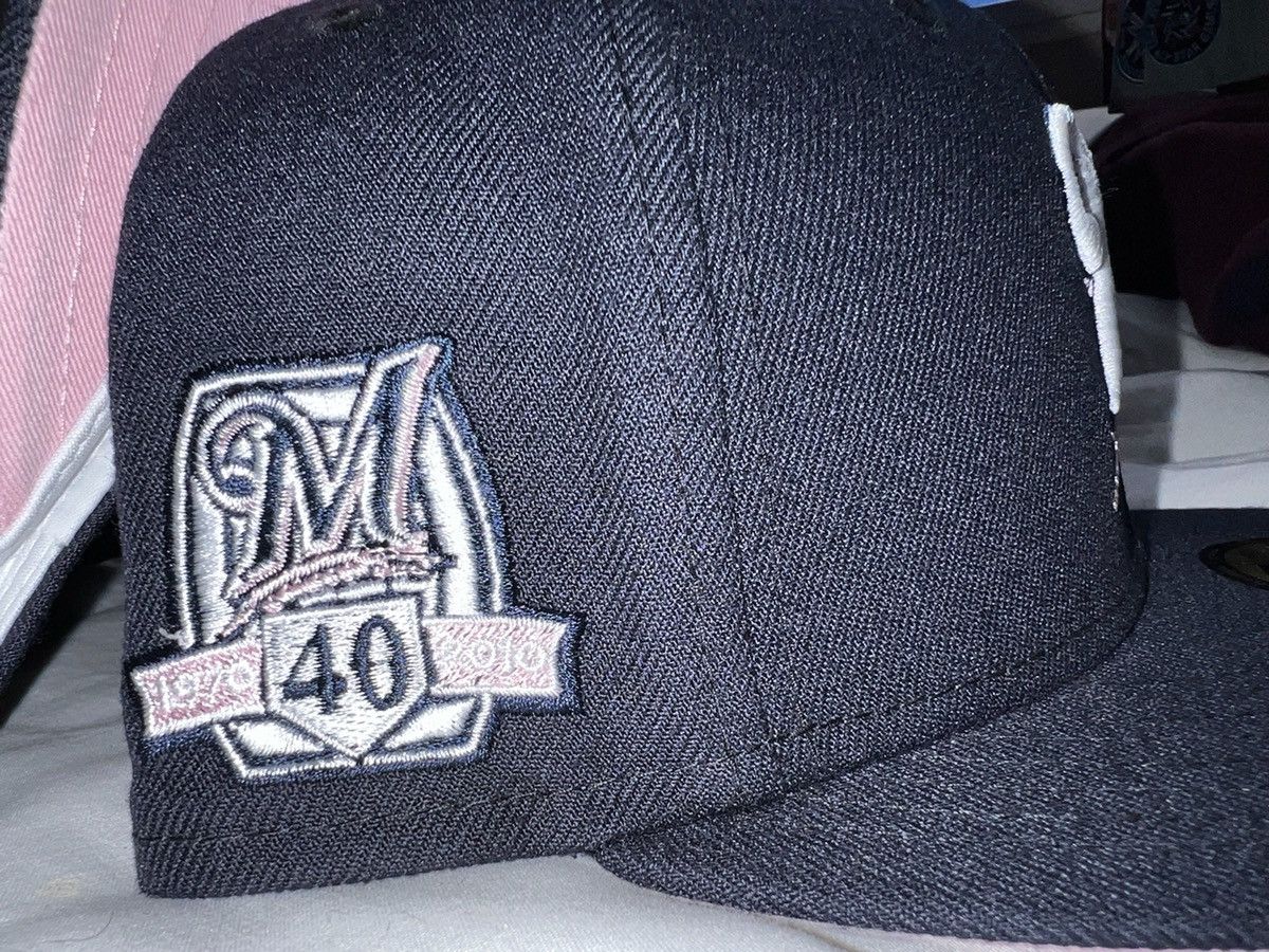 New Era Exclusive Milwaukee Brewers Fitted Navy Blue Pink Brim 7 3/4 Size ONE SIZE - 6 Thumbnail