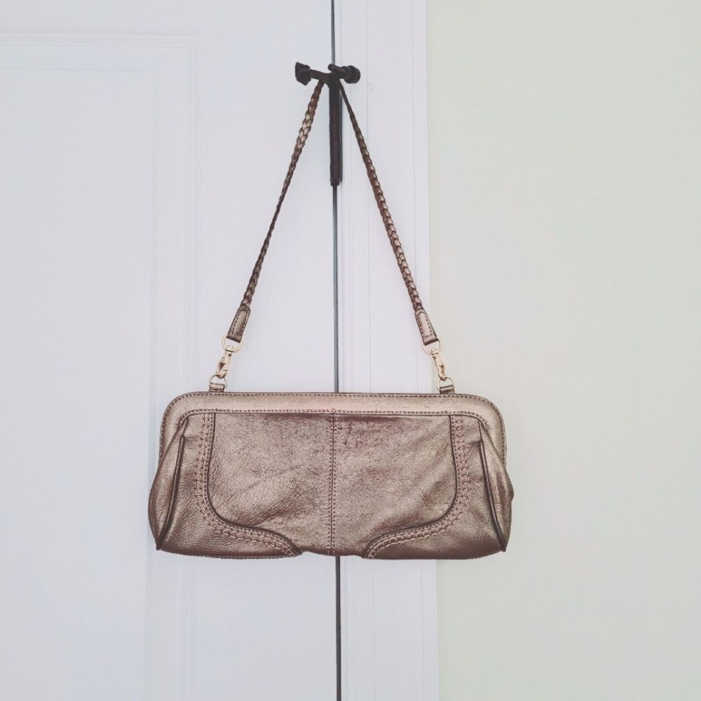 image of Genuine Leather Sigrid Olsen Bronze Leather Convertible Clutch in Dark Gold, Women's