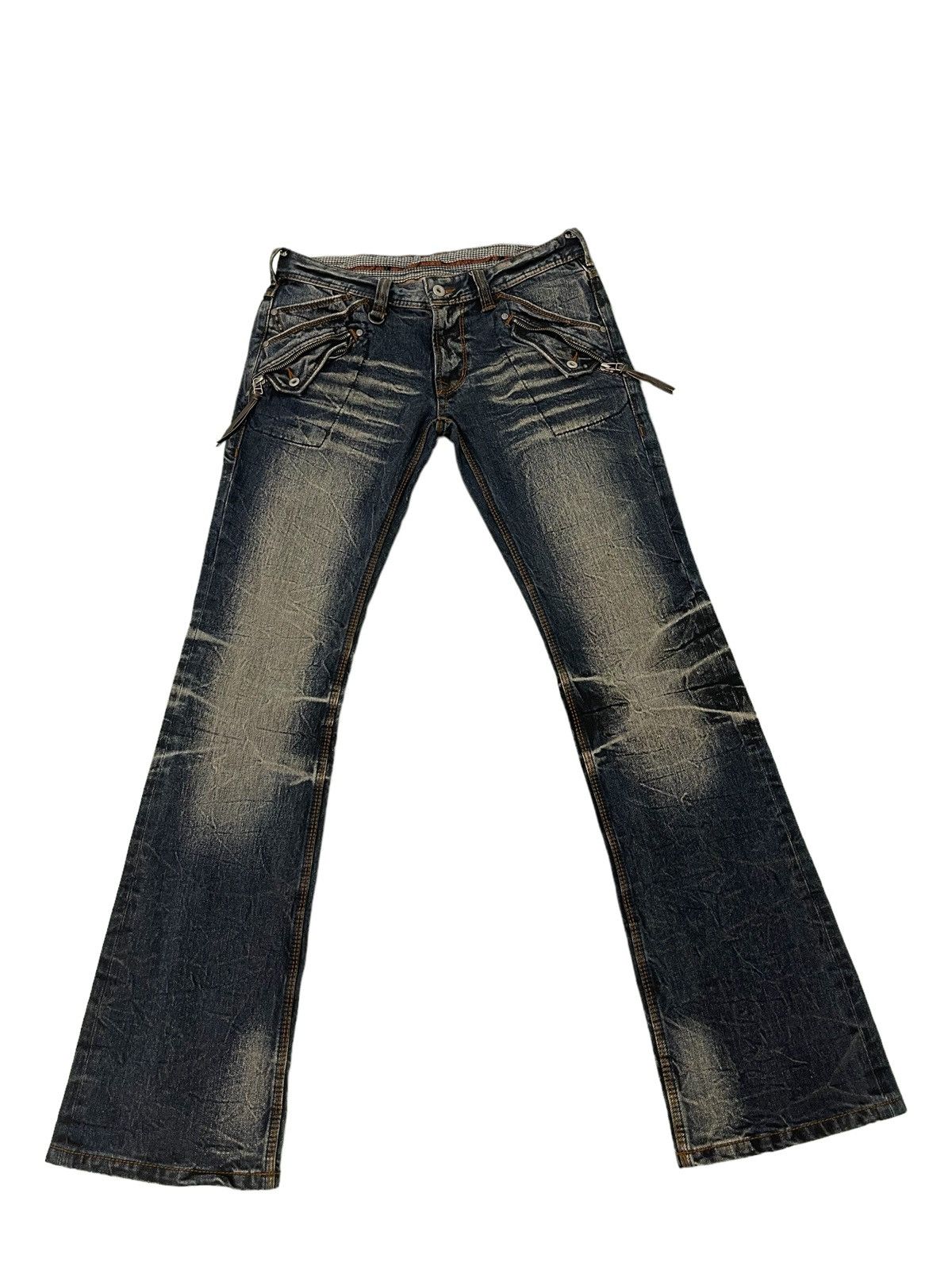 Japanese Brand Flare Jeans Nicole Slim Stretch Acid Wash Low Rise 3🟦8 Size US 31 - 11 Thumbnail
