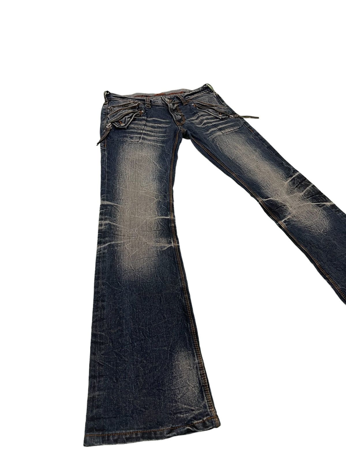 Japanese Brand Flare Jeans Nicole Slim Stretch Acid Wash Low Rise 3🟦8 Size US 31 - 12 Thumbnail