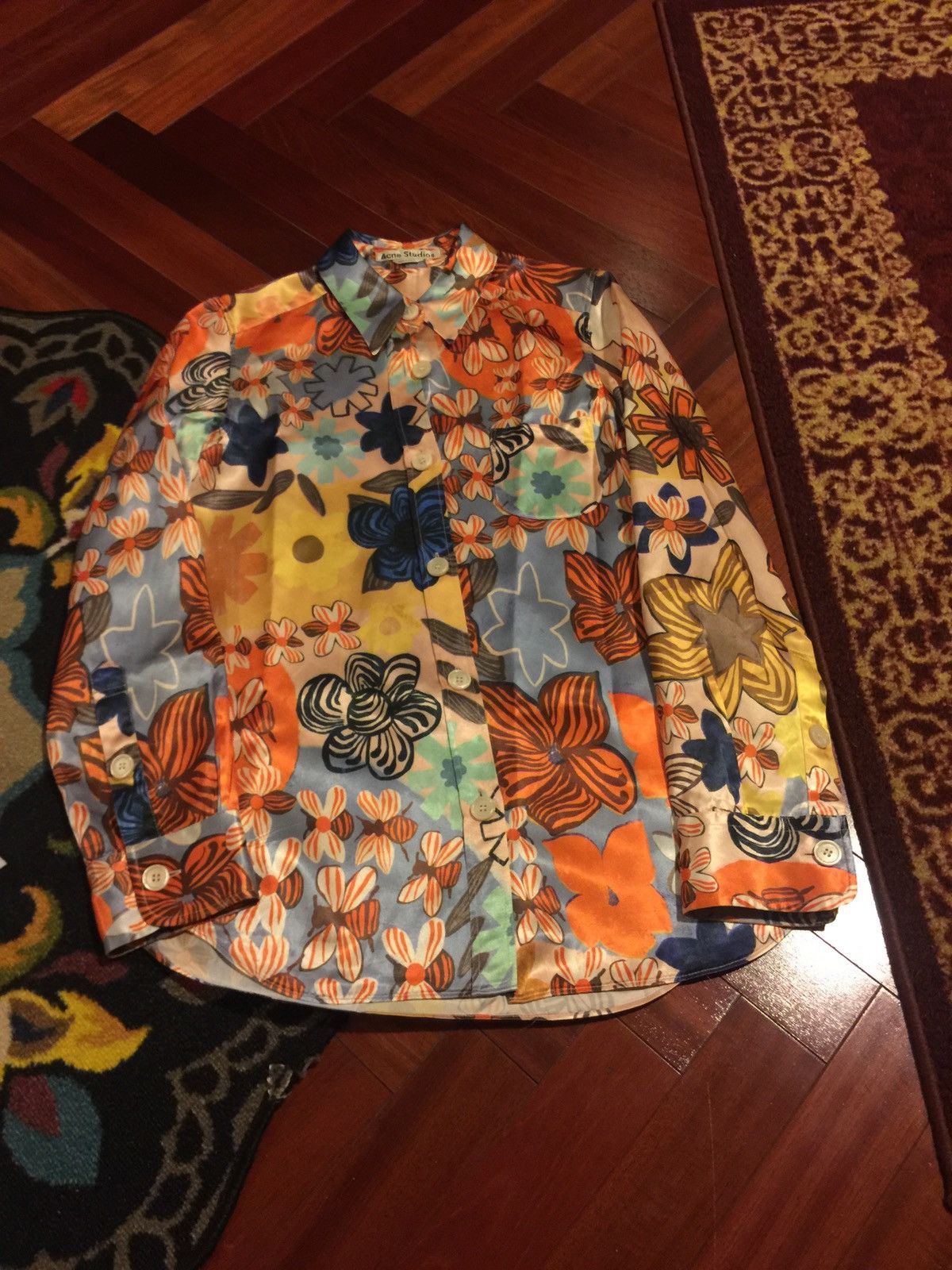 image of Grail Acne Studios Silk Flowy Button Up Shirt, Men's (Size Small)