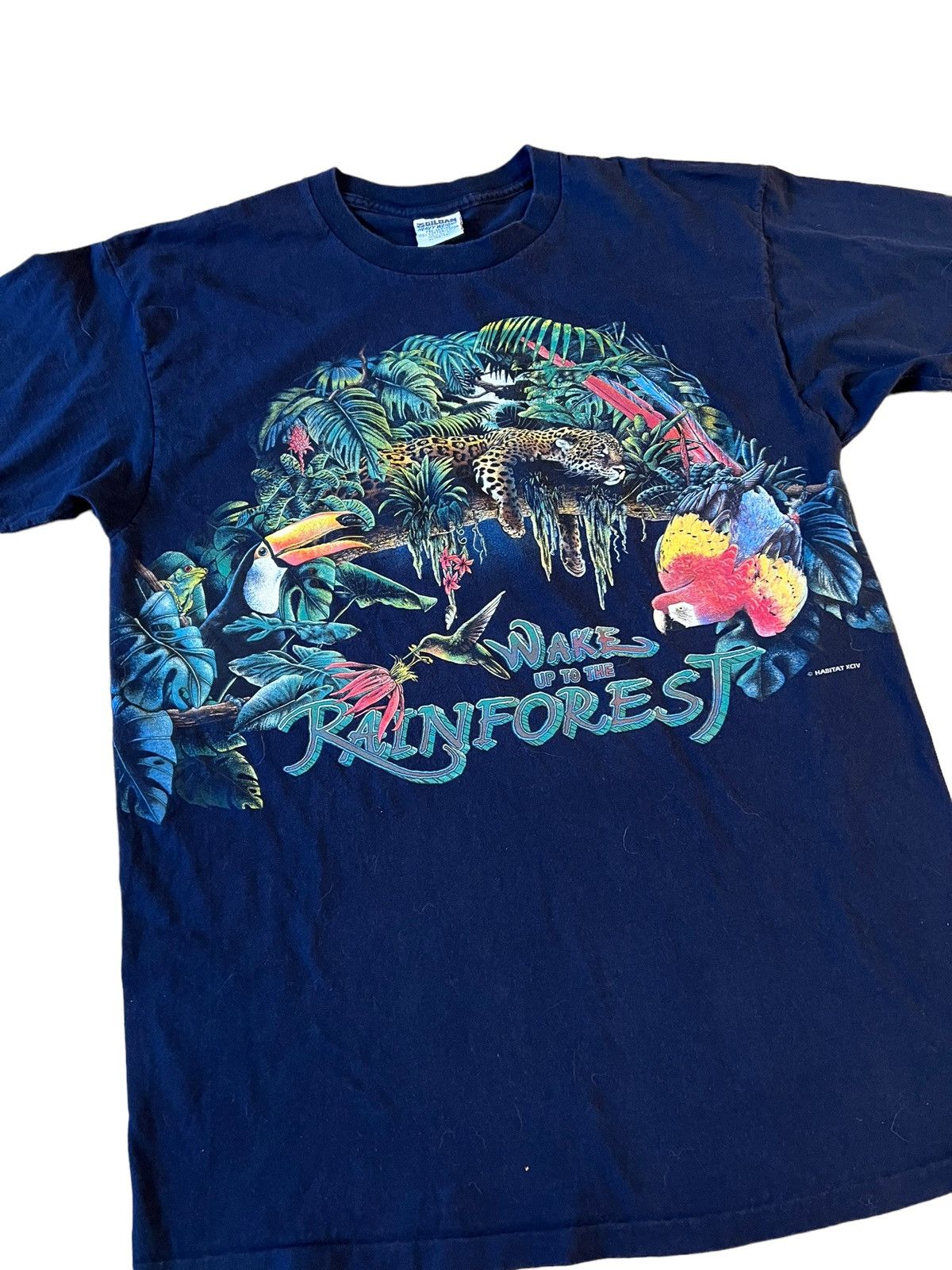 T-shirt Vintage 90s Habitat – Graphic North American – Taille XL Bleu Coton – Occasion Parfait état