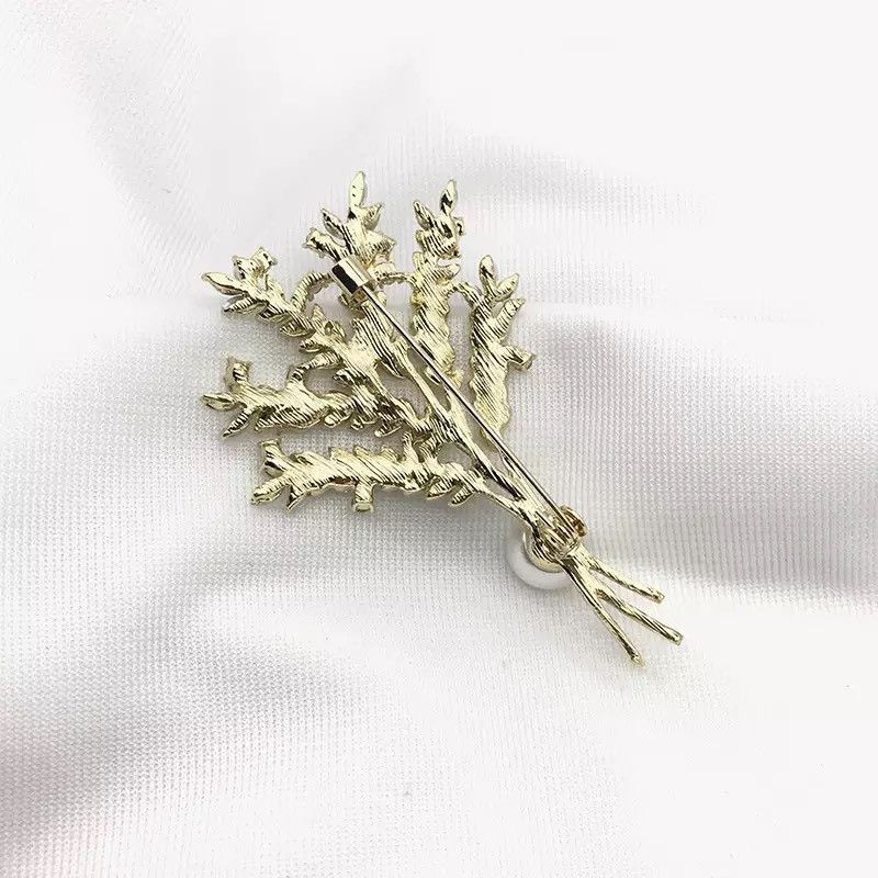 Jewelry Plant Tree Pearl Coat Rhinestone Pin Brooch Size ONE SIZE - 3 Thumbnail