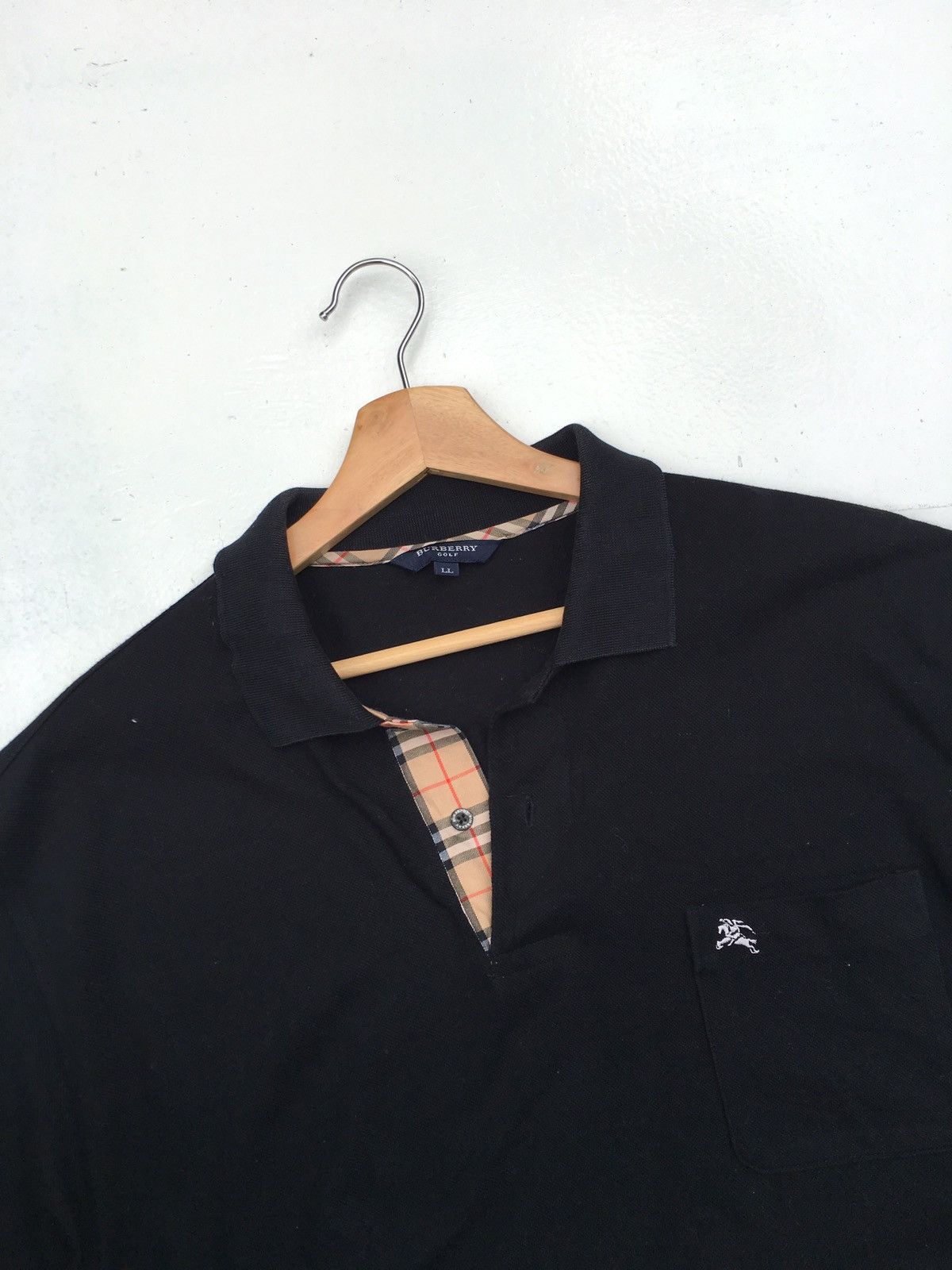 image of Burberry Golf Nova Check Polo Tshirt in Black, Men's (Size XL)