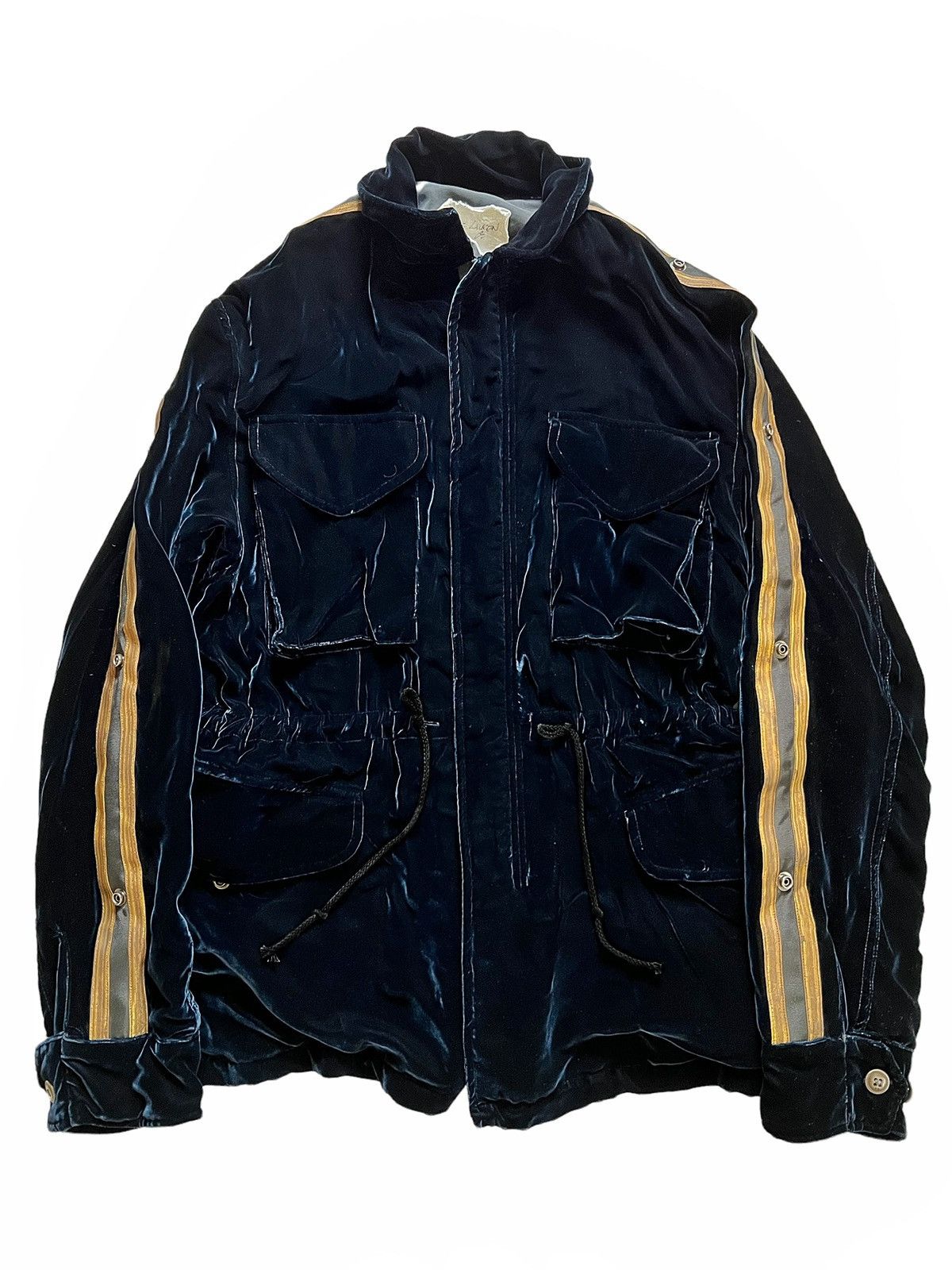 image of Greg Lauren Velvet Royal M51 Jacket in Black/Blue, Men's (Size Medium)