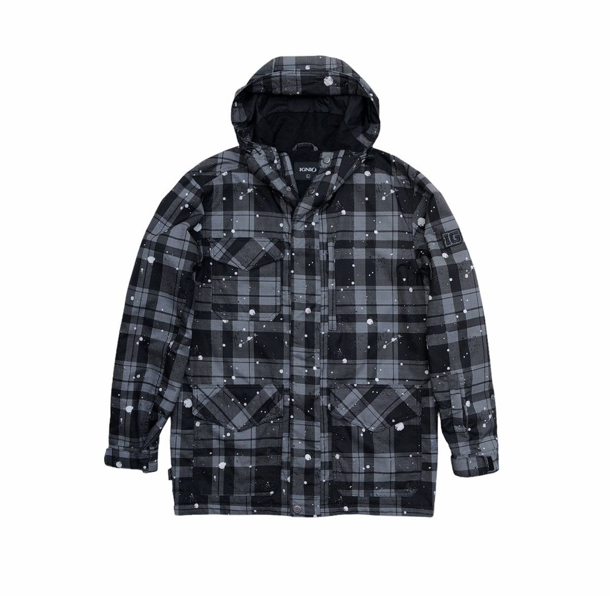 Japanese Brand IGNIO Men fashion Checked Paint Full Zipper Hooded Jacket Size US L / EU 52-54 / 3 - 1 Thumbnail