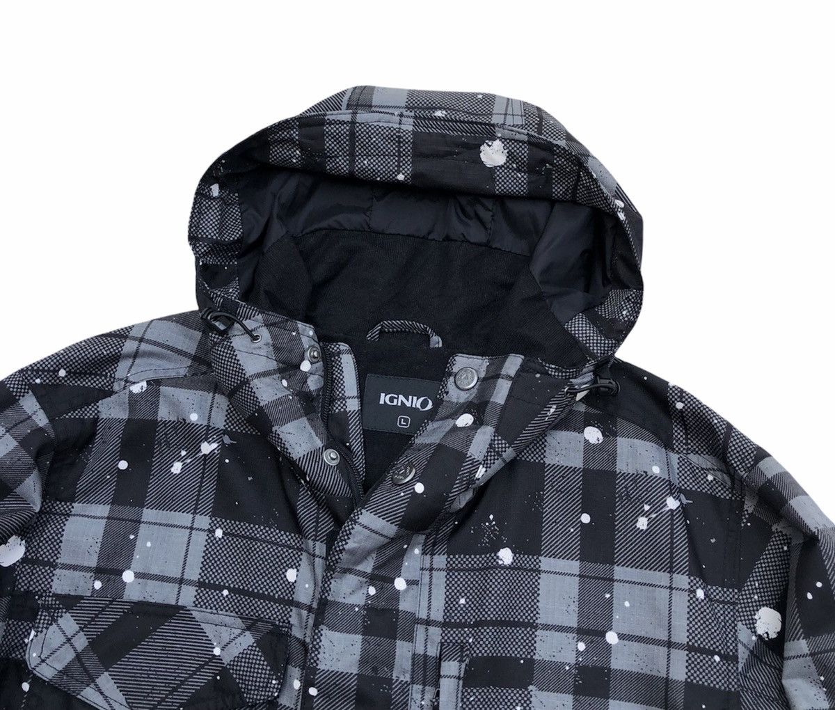 Japanese Brand IGNIO Men fashion Checked Paint Full Zipper Hooded Jacket Size US L / EU 52-54 / 3 - 8 Thumbnail