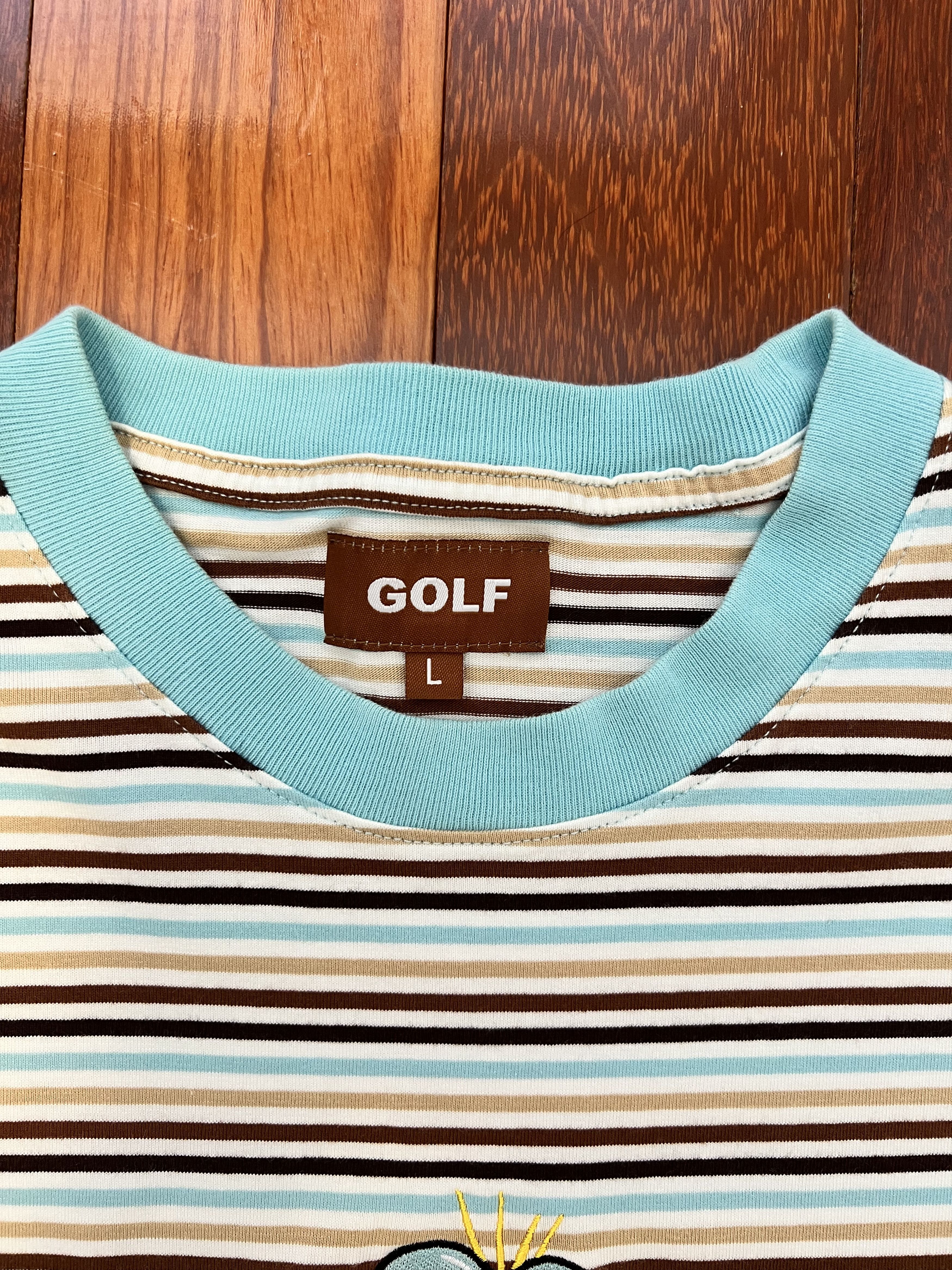 Golf Wang 💚 Golf Wang Embroidered Romeo Striped Tee Blue Size US L / EU 52-54 / 3 - 4 Thumbnail