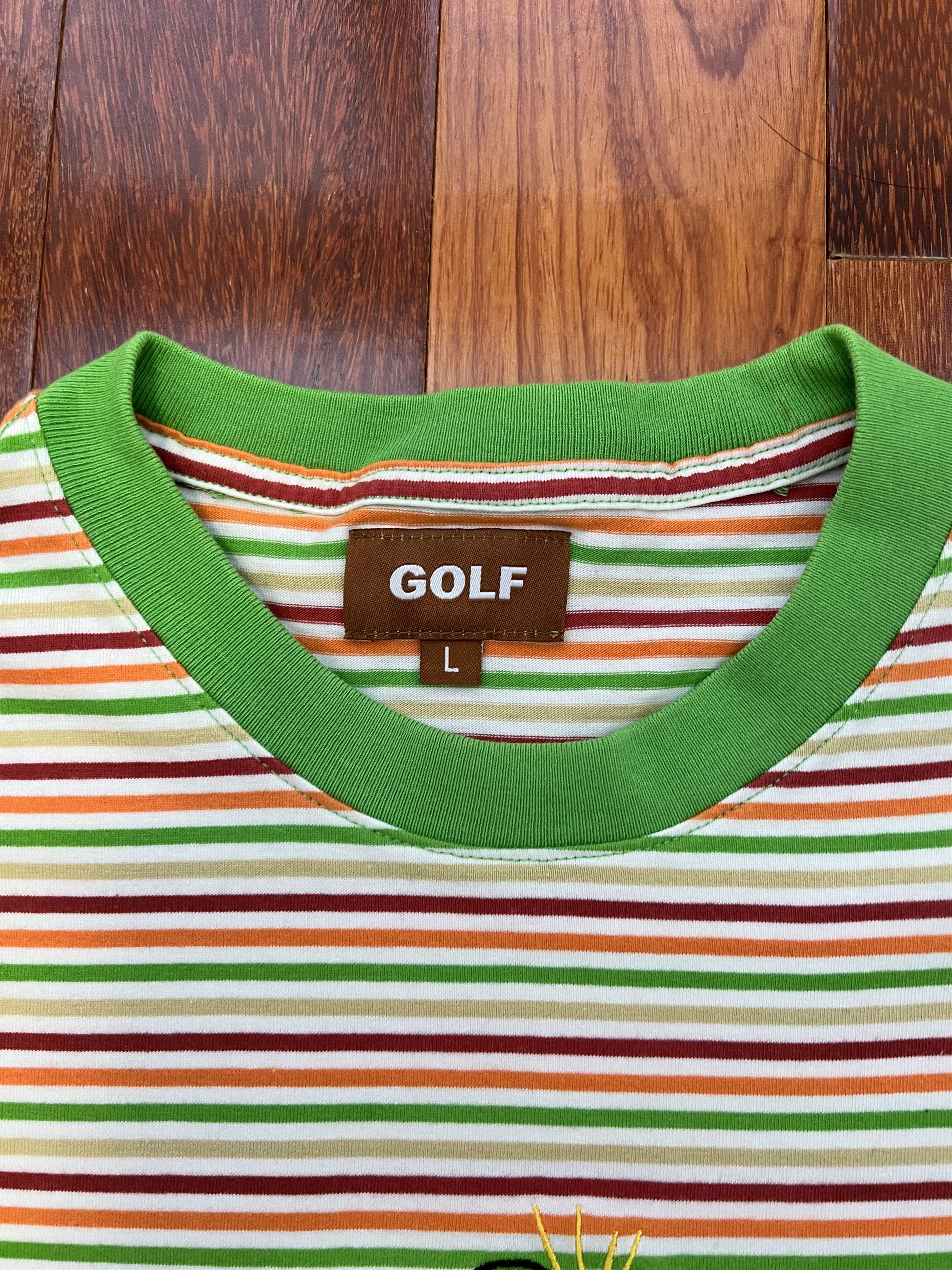 Golf Wang 💚 Golf Wang Embroidered Romeo Striped Tee Green Size US L / EU 52-54 / 3 - 4 Thumbnail