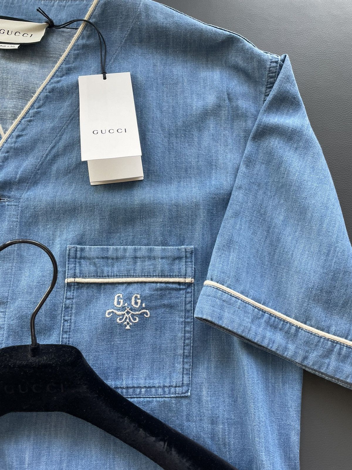 Gucci Brand New Super Runway Denim Logo Gucci Bowling Shirt Size US L / EU 52-54 / 3 - 22 Thumbnail