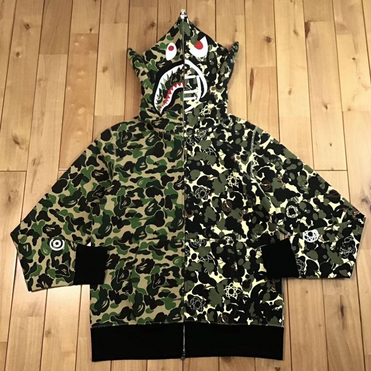 image of Bape × Unkle Abc Camo Shark Full Zip Hoodie A Bathing Ape in Green Camo, Men's (Size Medium)