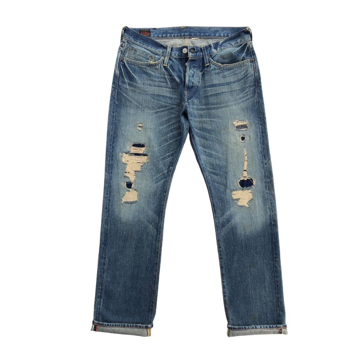 image of Ss08 Evisu Selvedge Distressed Denim Pant in Blue Denim, Men's (Size 33)