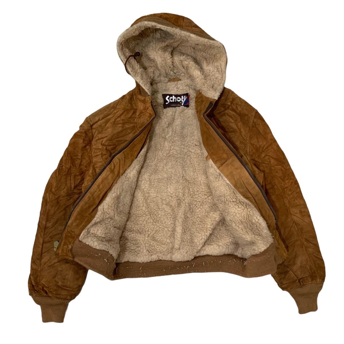Schott 🔥Vintage Schott Suede Leather Shearling Hoodie Jacket Size US M / EU 48-50 / 2 - 1 Thumbnail