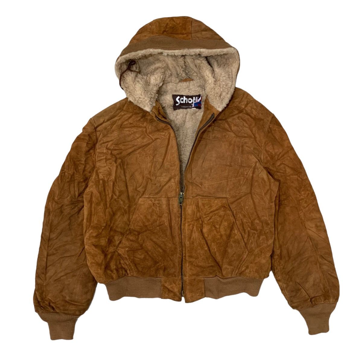 Schott 🔥Vintage Schott Suede Leather Shearling Hoodie Jacket Size US M / EU 48-50 / 2 - 3 Thumbnail