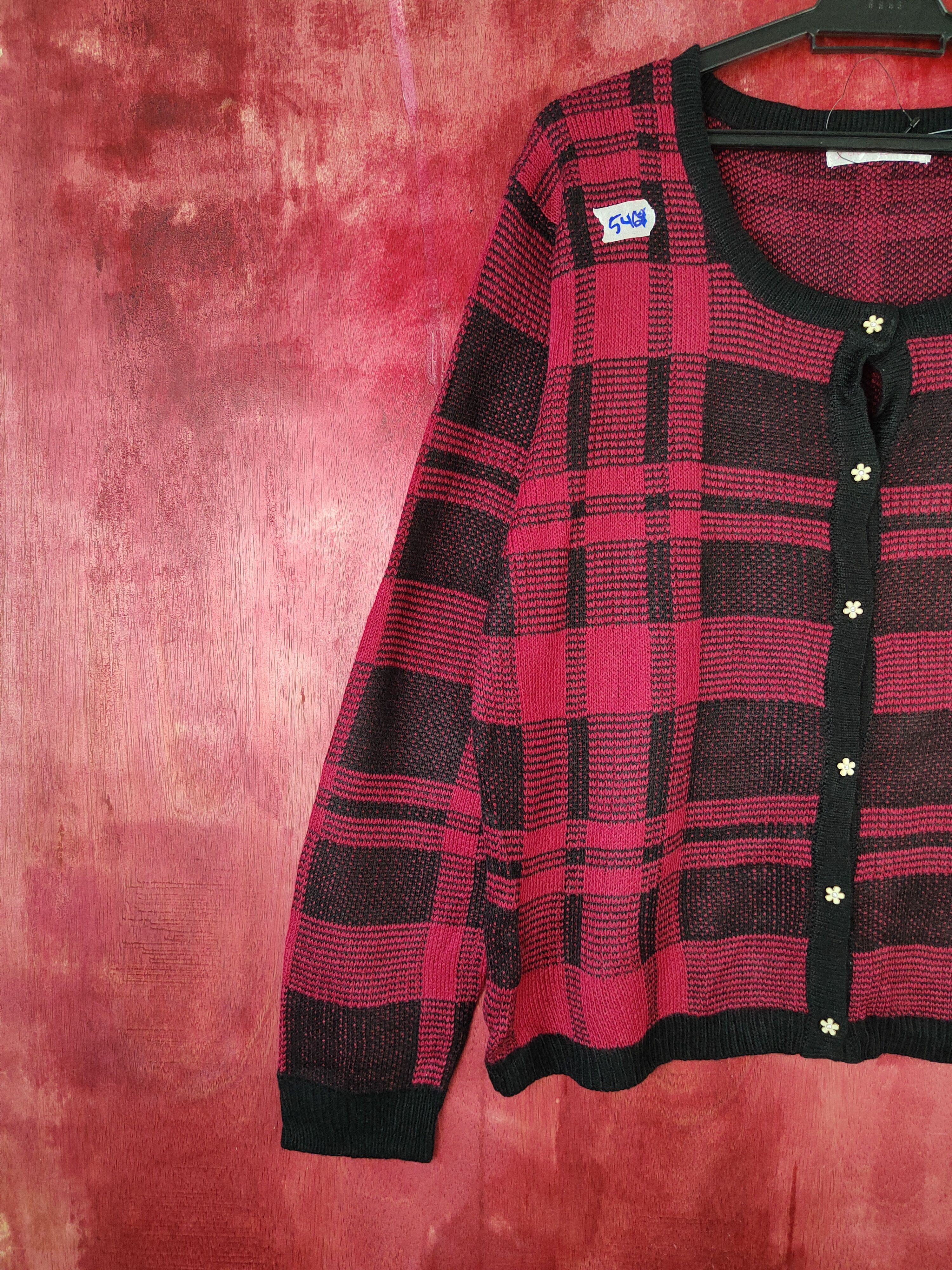 Japanese Brand Anne Basket Black/Red Knitwear Cardigan #5468 Size XL / US 12-14 / IT 48-50 - 3 Thumbnail
