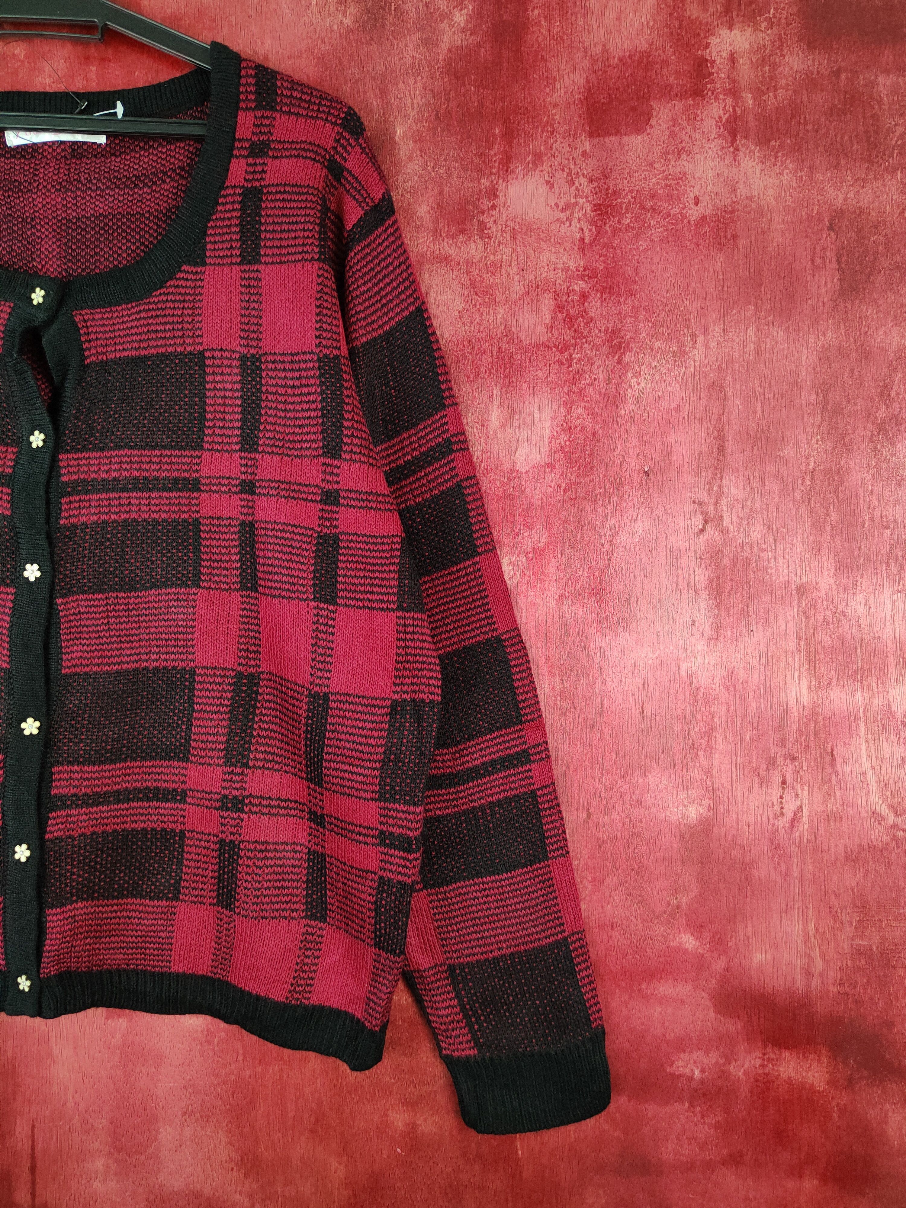 Japanese Brand Anne Basket Black/Red Knitwear Cardigan #5468 Size XL / US 12-14 / IT 48-50 - 5 Thumbnail