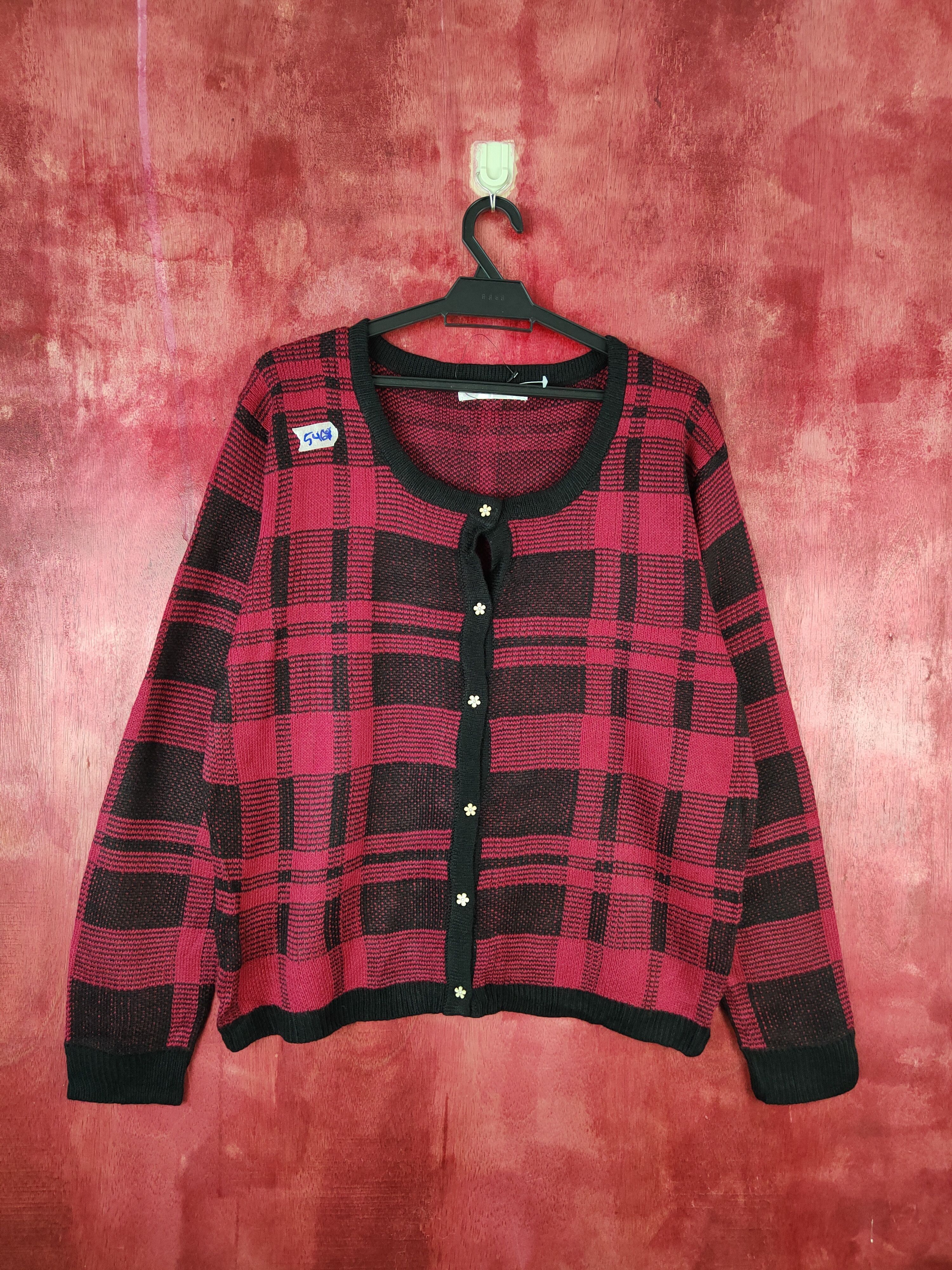 Japanese Brand Anne Basket Black/Red Knitwear Cardigan #5468 Size XL / US 12-14 / IT 48-50 - 1 Thumbnail