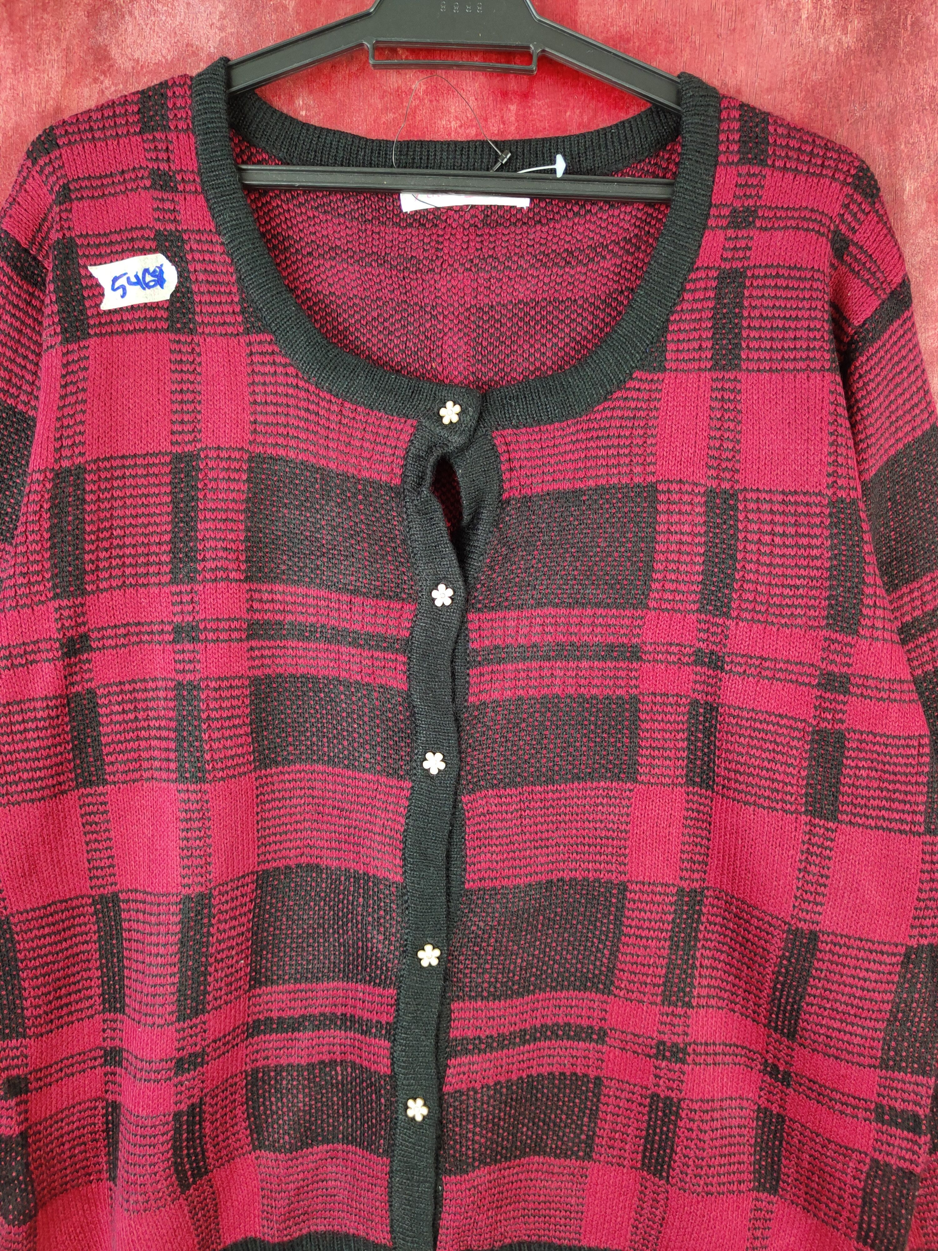 Japanese Brand Anne Basket Black/Red Knitwear Cardigan #5468 Size XL / US 12-14 / IT 48-50 - 2 Thumbnail