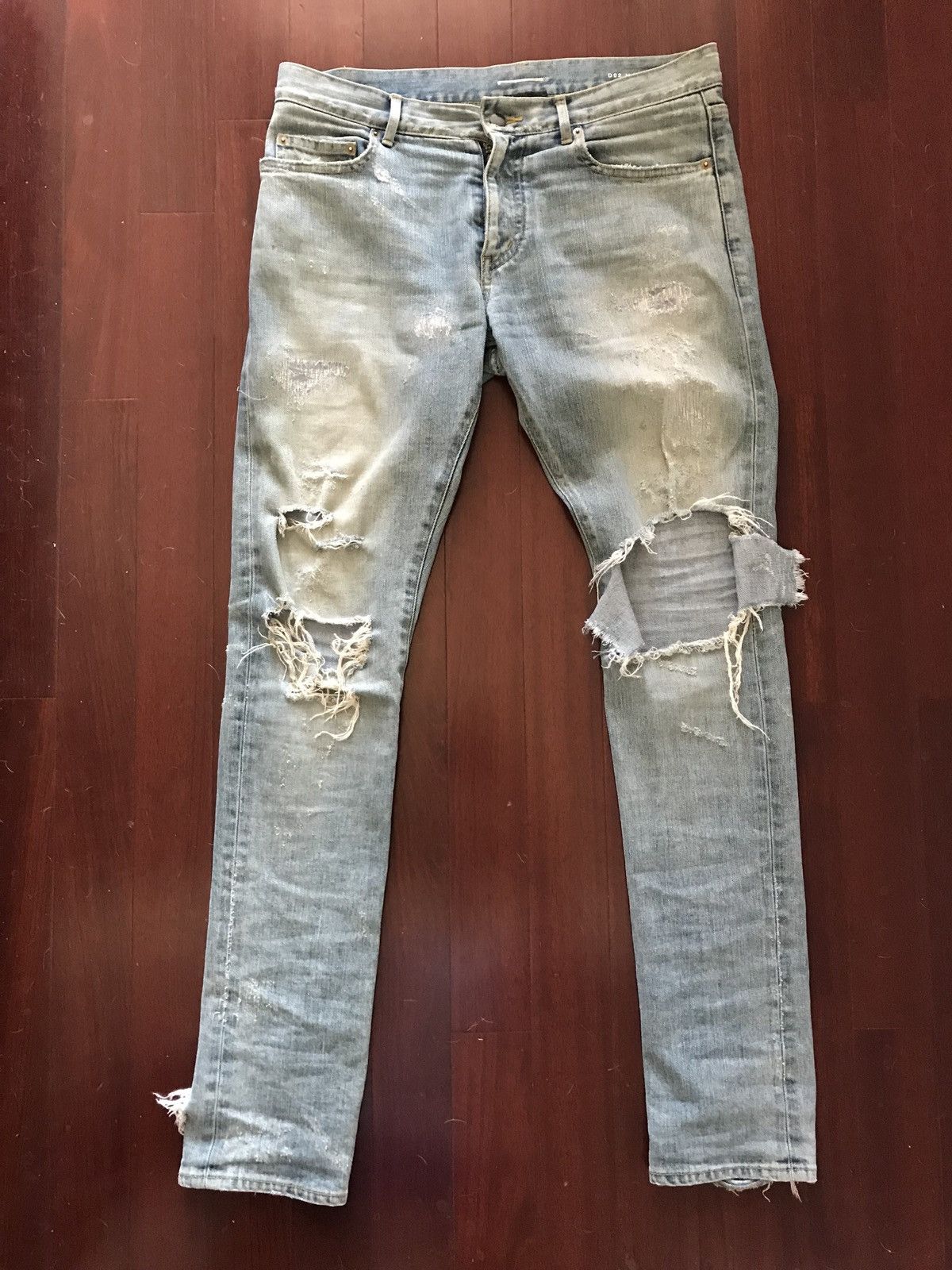 image of Saint Laurent Paris Hedi 2014 Crash Denim in Blue, Men's (Size 31)