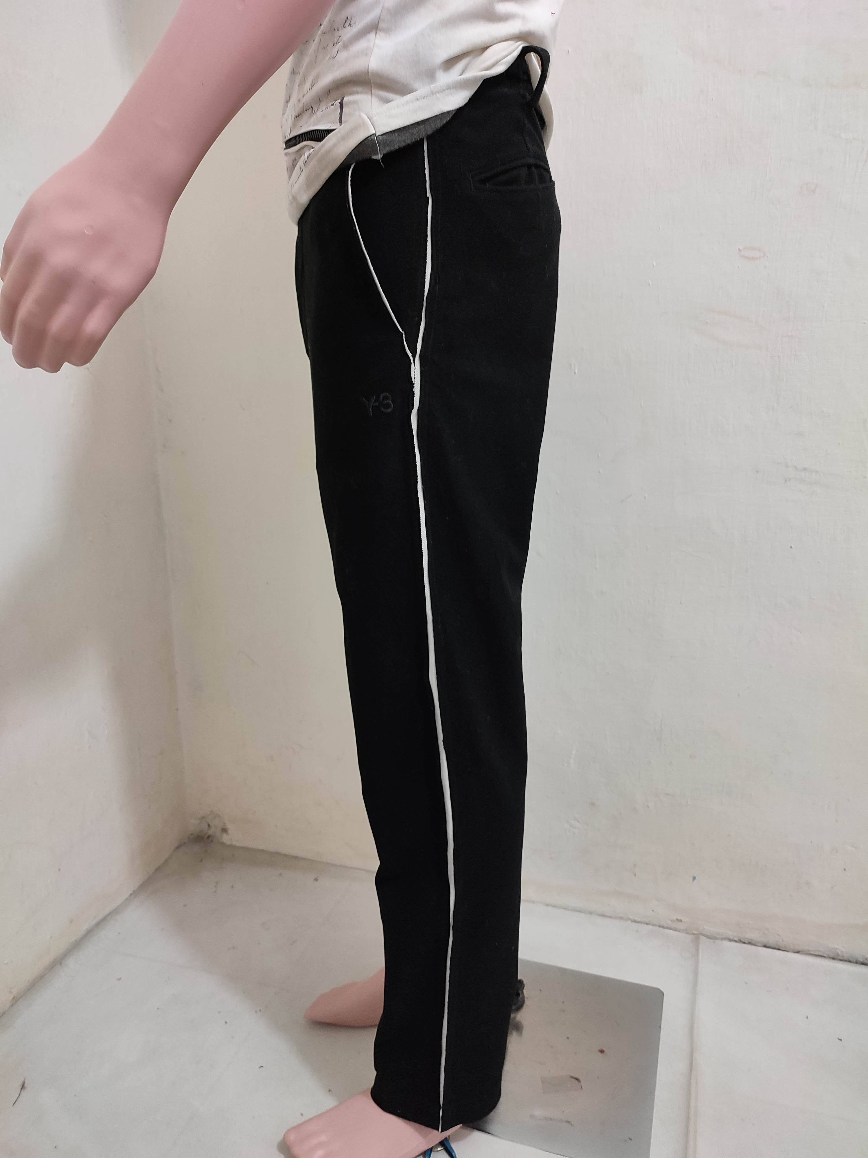 image of Y3 Pants By Yohji Yamamoto Adidas Nice Design White Taped in Black, Men's (Size 32)