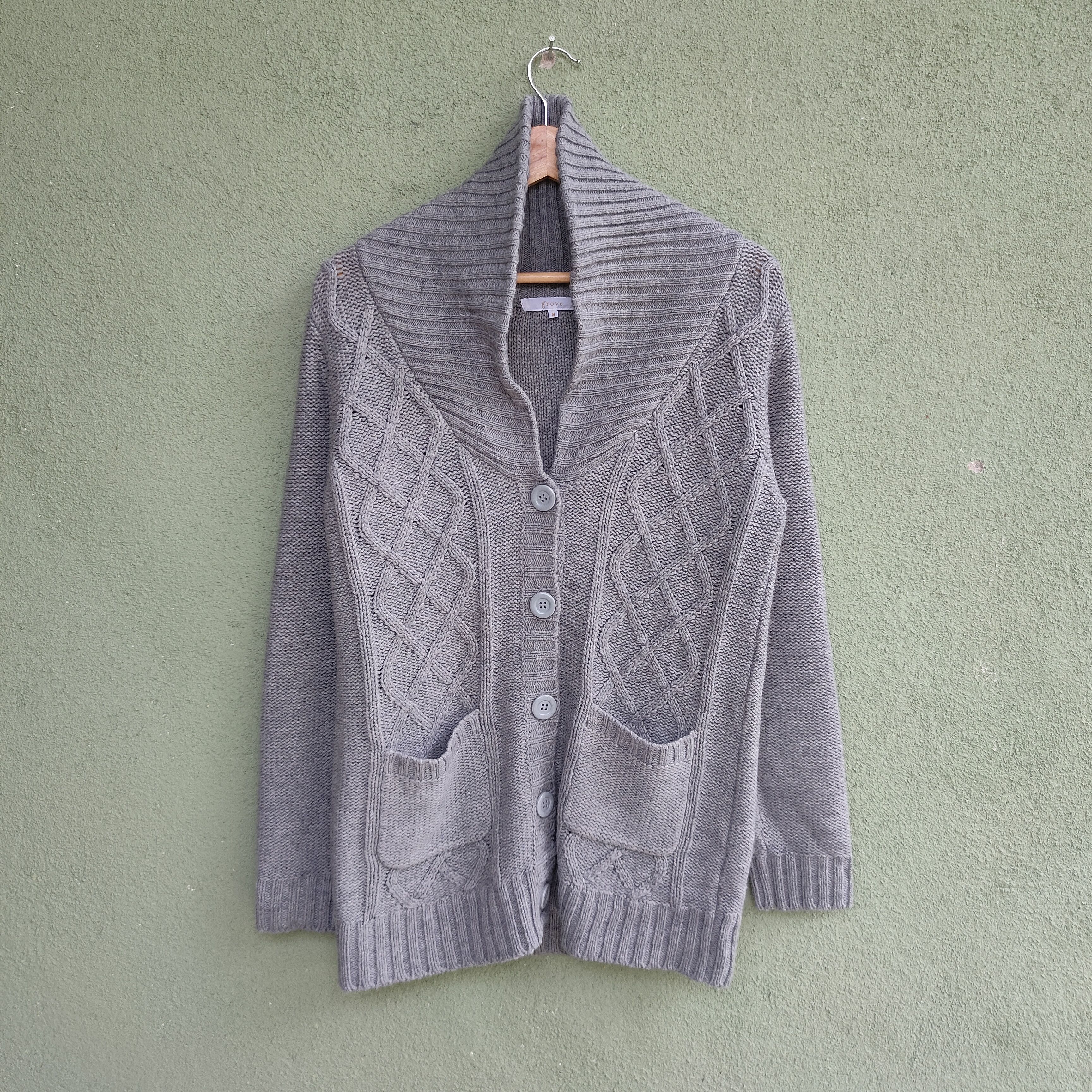 image of Aran Isles Knitwear x Cardigan Vintage Grove Grey Colour Knitwear Cardigan, Men's (Size Small)