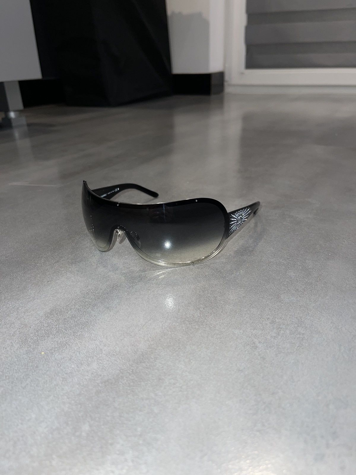 Chanel 4148-B Ombre Black Shield Sunglasses