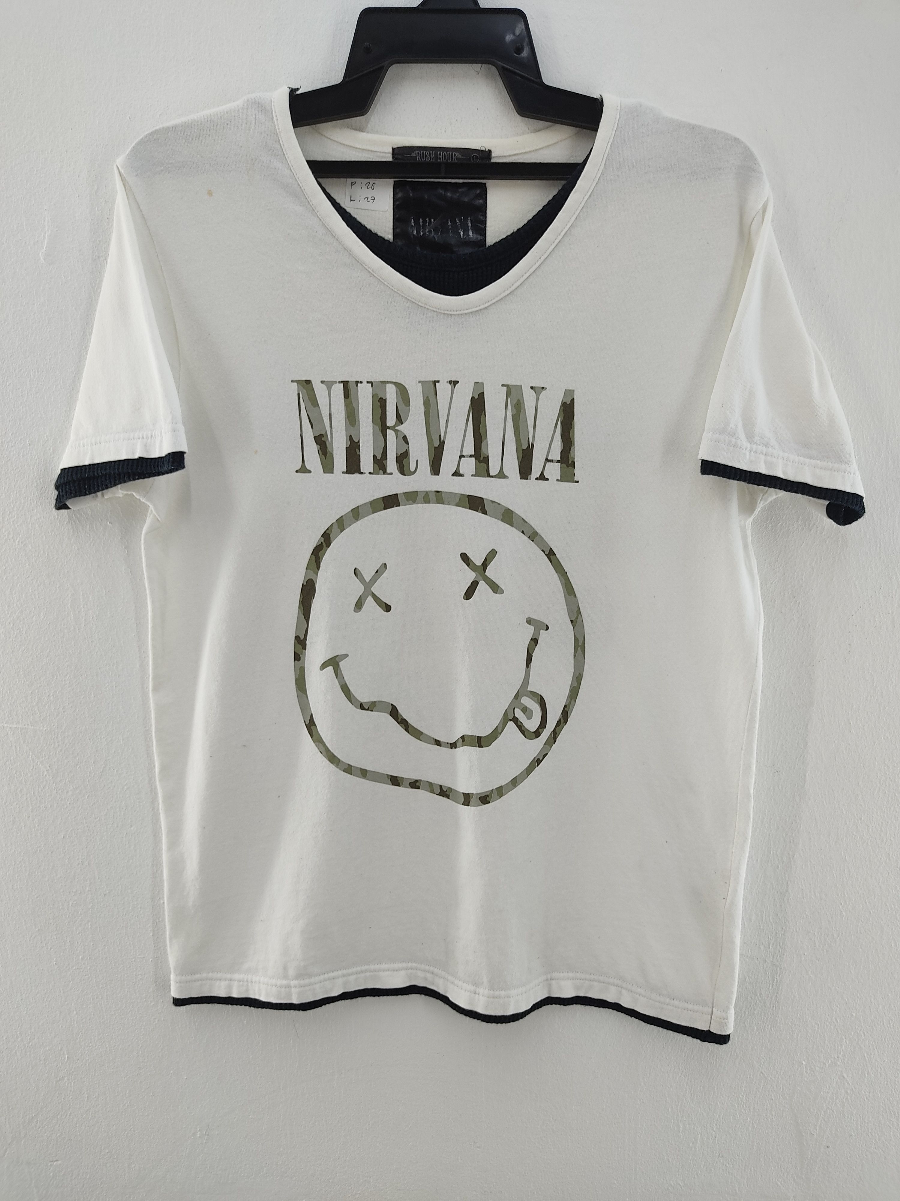 image of Band Tees x Vintage Y2K Nirvana Band X Rush Hour T-Shirt in White, Men's (Size Medium)