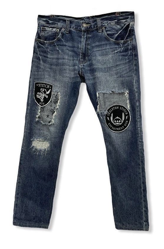 Disney × Stitch's Jeans FYE💥DISNEY Grunge SKELETON STITCH Distressed Denim Pants Size US 31 - 3 Thumbnail