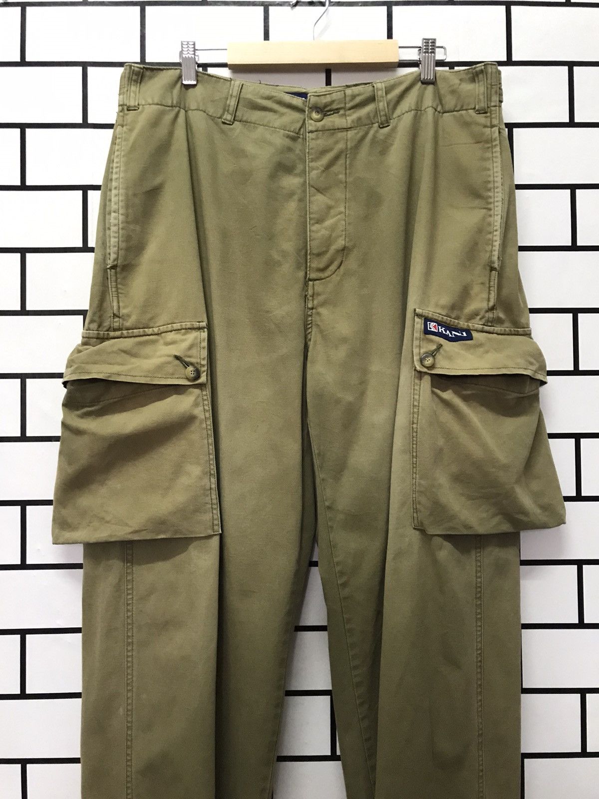 Karl Kani × Vintage Vintage Kani Faded Olive Cargos Big Pocket Baggy Loose Fit Size US 34 / EU 50 - 2 Thumbnail