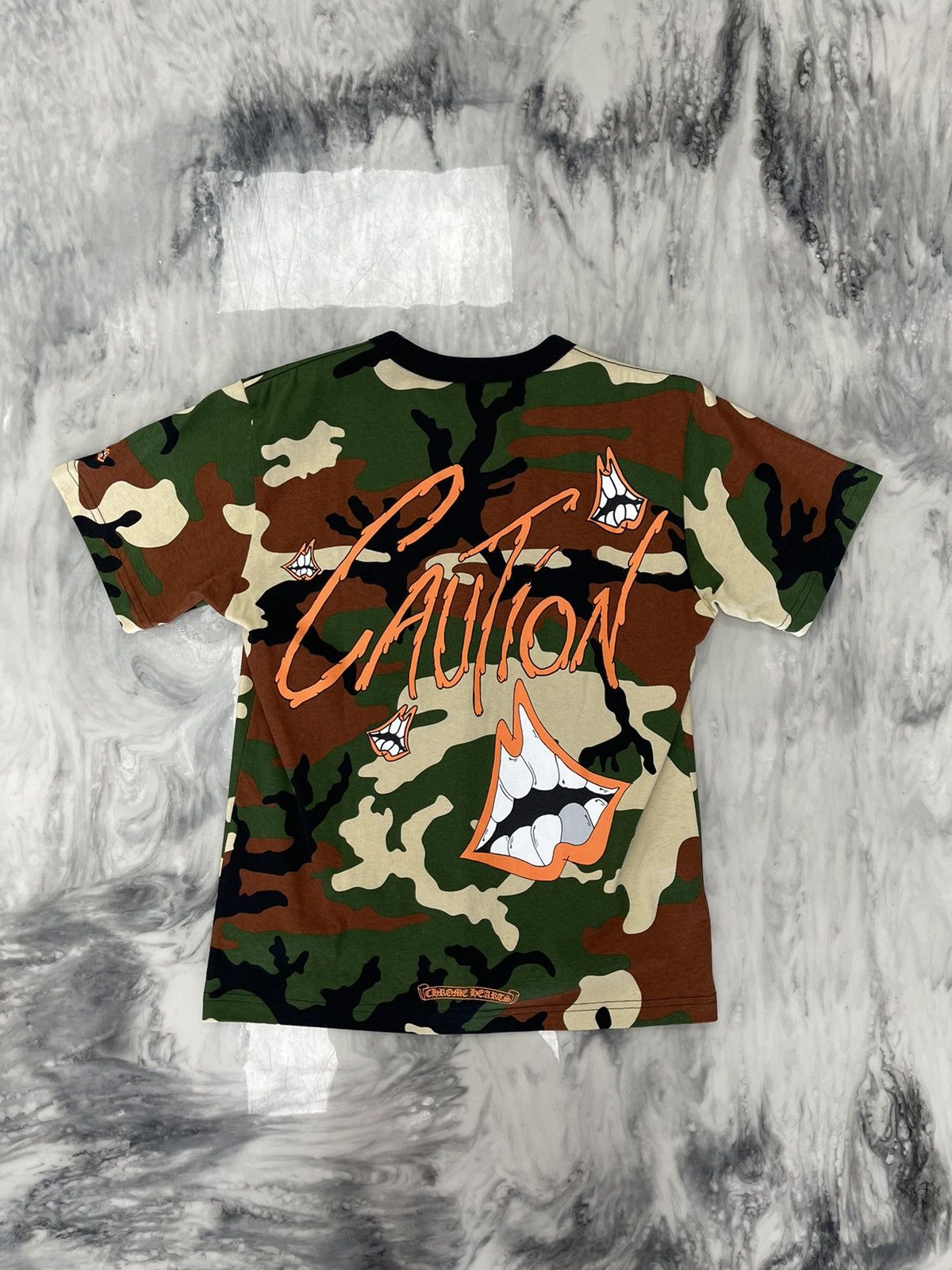 image of Chrome Hearts Matty Boy Camo Caution Short Sleeve Tee, Men's (Size Medium)