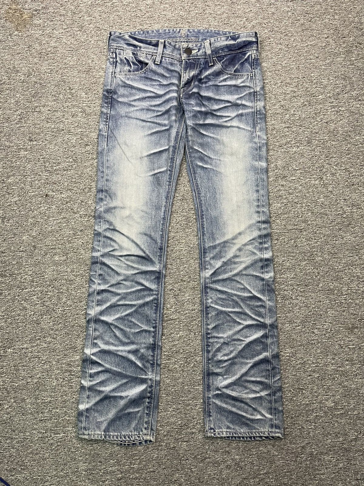 image of Vintage Murder License Skinny Jeans Bleach Wash Pattern in Blue, Men's (Size 31)
