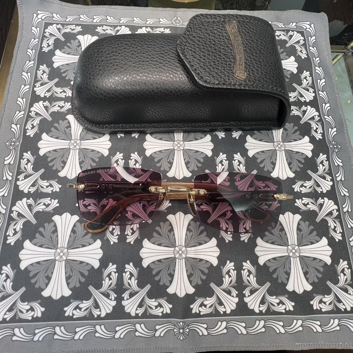 Chrome Hearts DEEP II gold wood frame rimless sunglasses Grailed