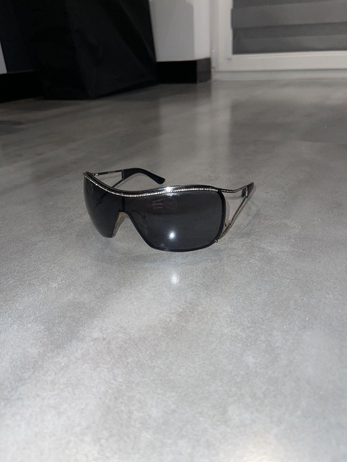 Valentino Crystal Shield Black Sunglasses