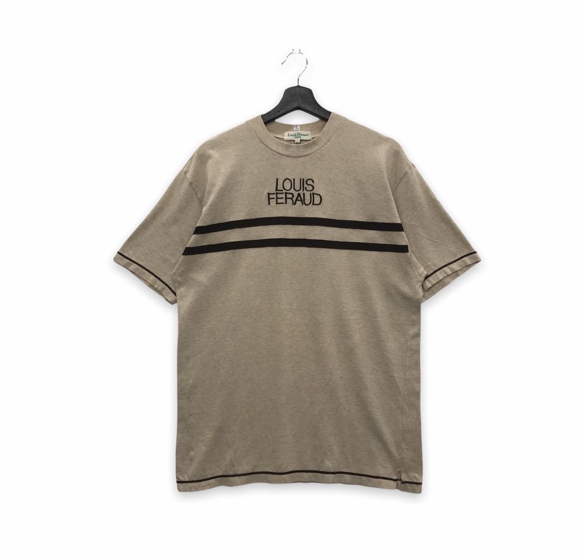 image of Vintage Louis Feraud Paris Spellout Tee in Brown, Men's (Size Large)