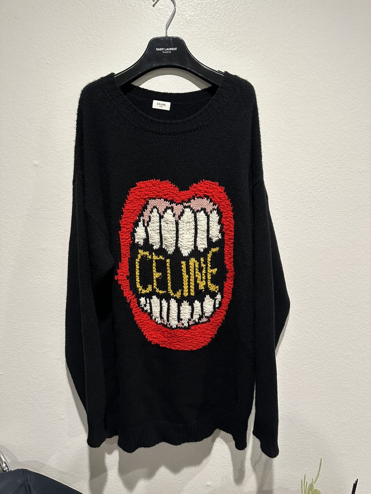 image of Ss21 Dancing Kid Celine Mouth Cashmere Sweater in Black (Size XL)