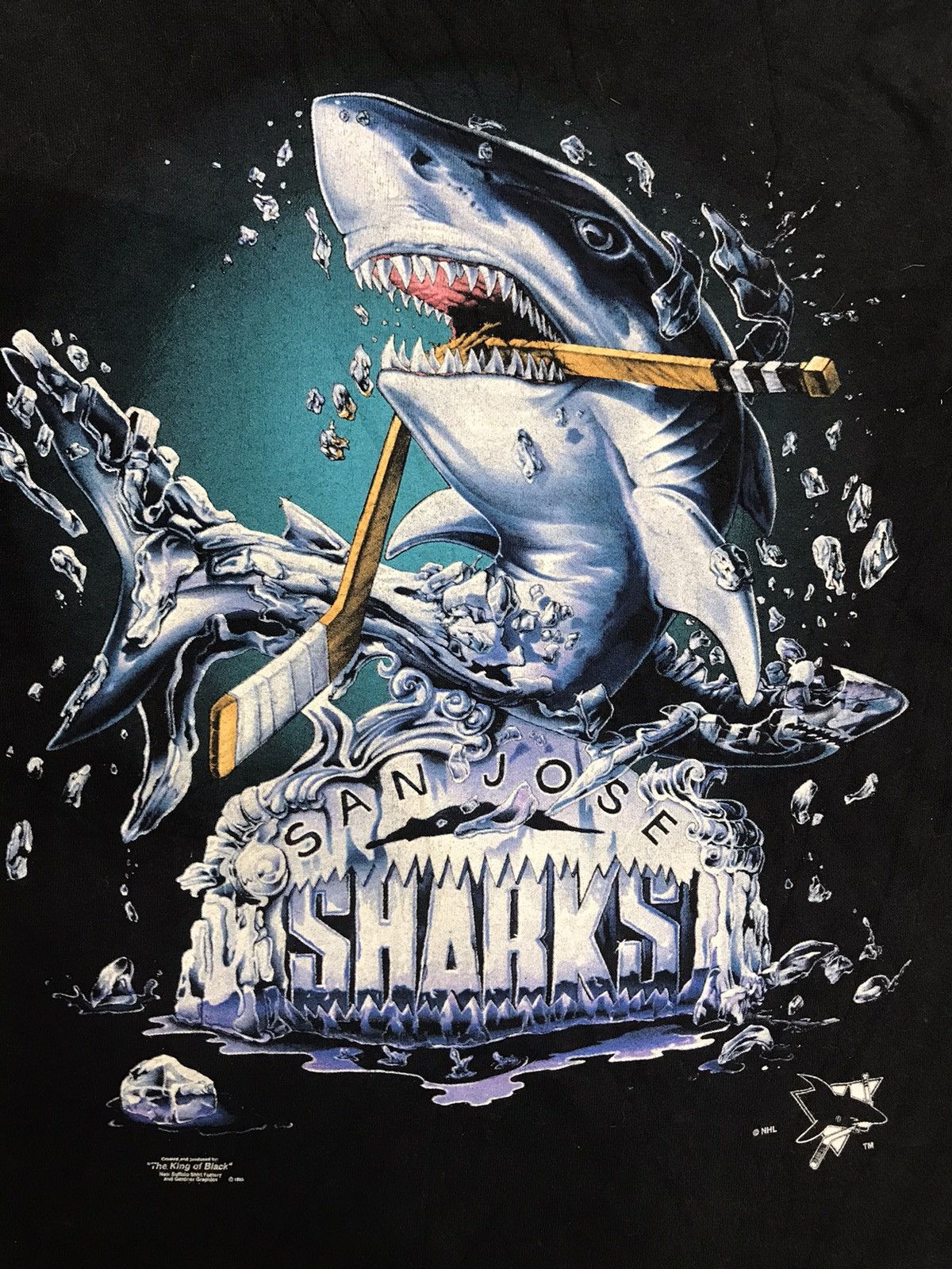 image of Vintage San Jose Sharks Ice Hockey 3D Print Archival Shirt in Black, Men's (Size XL)