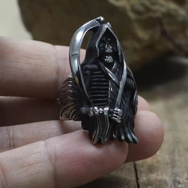 Jewelry Unique Gothic Grim Reaper Skull Ring Size ONE SIZE - 4 Thumbnail
