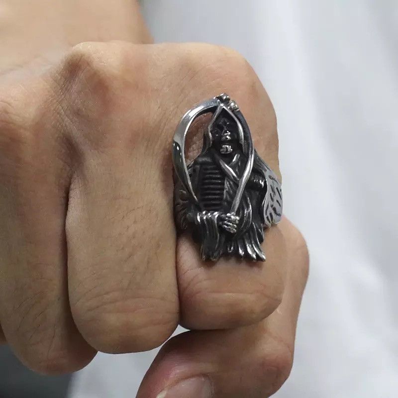 Jewelry Unique Gothic Grim Reaper Skull Ring Size ONE SIZE - 1 Thumbnail