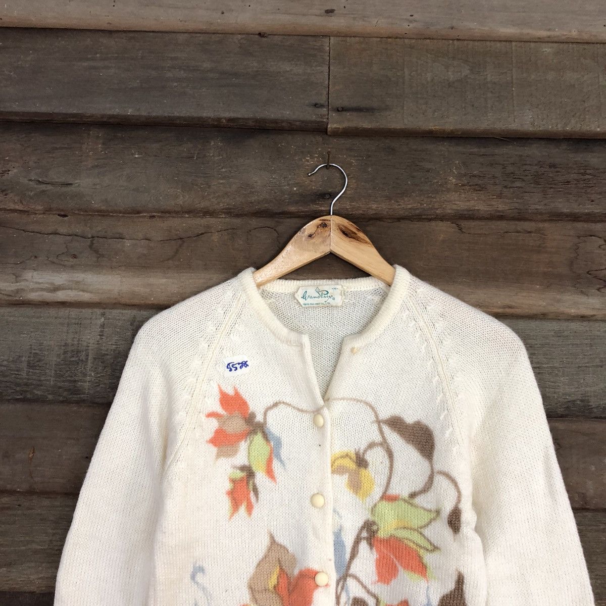 Homespun Knitwear × Japanese Brand × Vintage Grand Prix Cream art flower Knitwear #5528 Size XS / US 0-2 / IT 36-38 - 2 Thumbnail