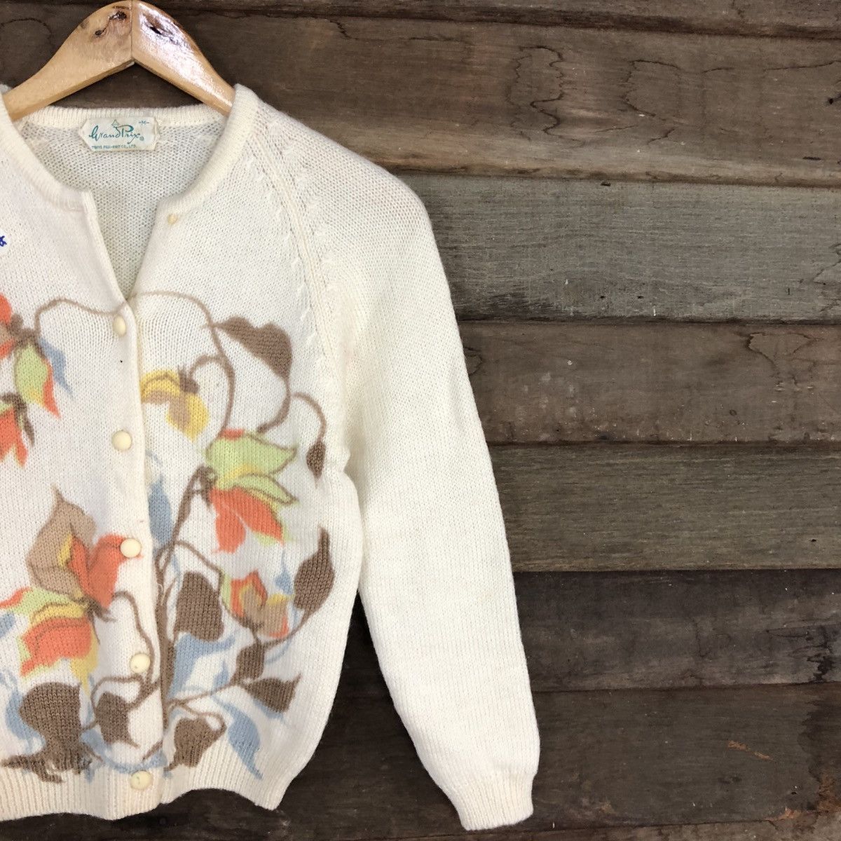 Homespun Knitwear × Japanese Brand × Vintage Grand Prix Cream art flower Knitwear #5528 Size XS / US 0-2 / IT 36-38 - 5 Thumbnail