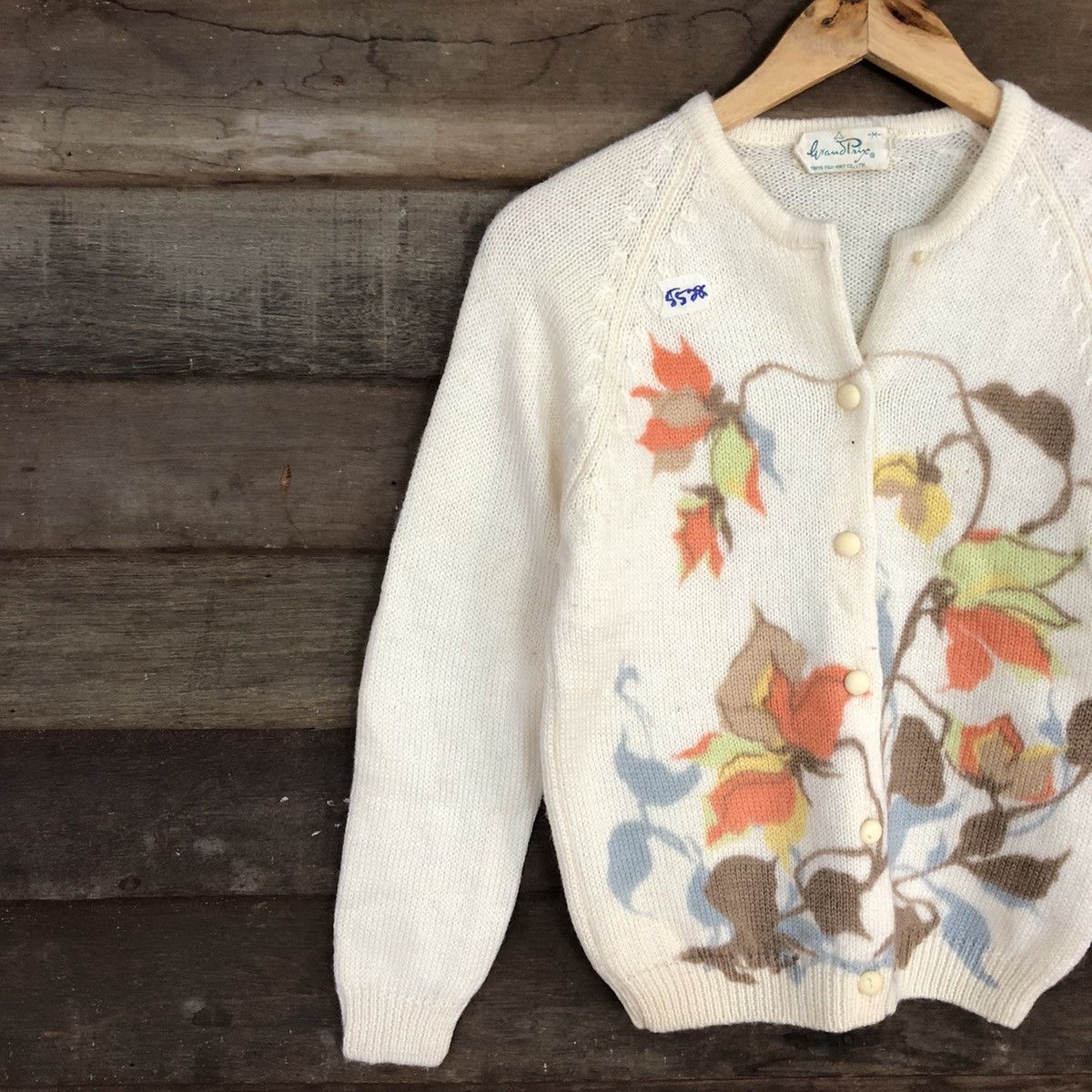 Homespun Knitwear × Japanese Brand × Vintage Grand Prix Cream art flower Knitwear #5528 Size XS / US 0-2 / IT 36-38 - 7 Thumbnail
