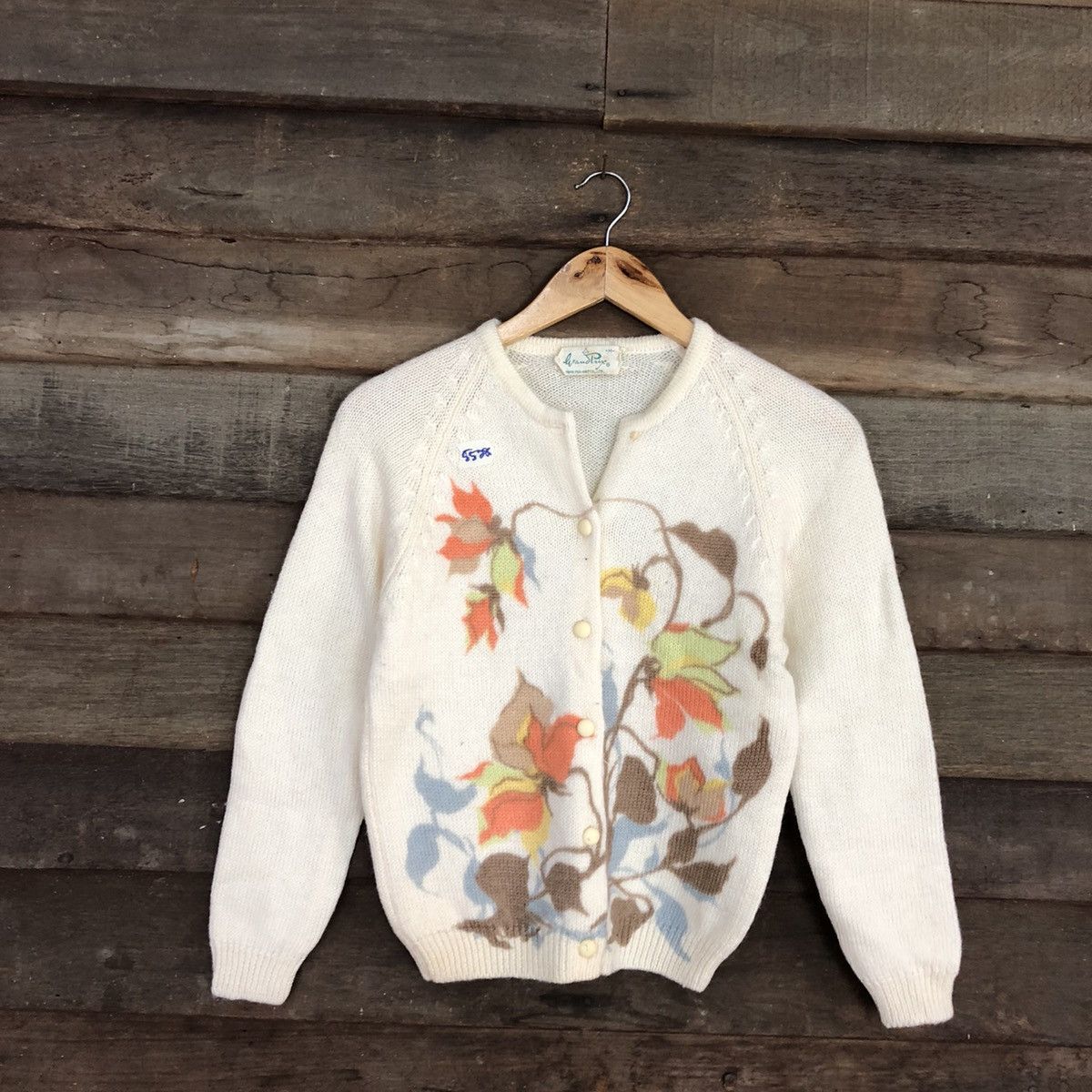 Homespun Knitwear × Japanese Brand × Vintage Grand Prix Cream art flower Knitwear #5528 Size XS / US 0-2 / IT 36-38 - 3 Thumbnail