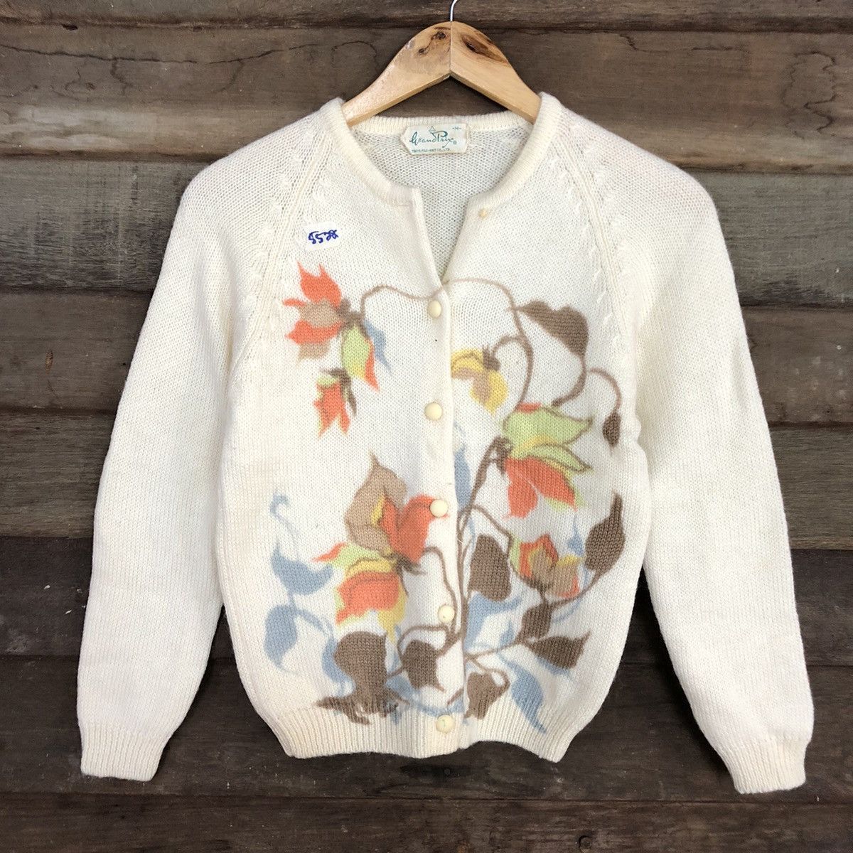 Homespun Knitwear × Japanese Brand × Vintage Grand Prix Cream art flower Knitwear #5528 Size XS / US 0-2 / IT 36-38 - 8 Thumbnail