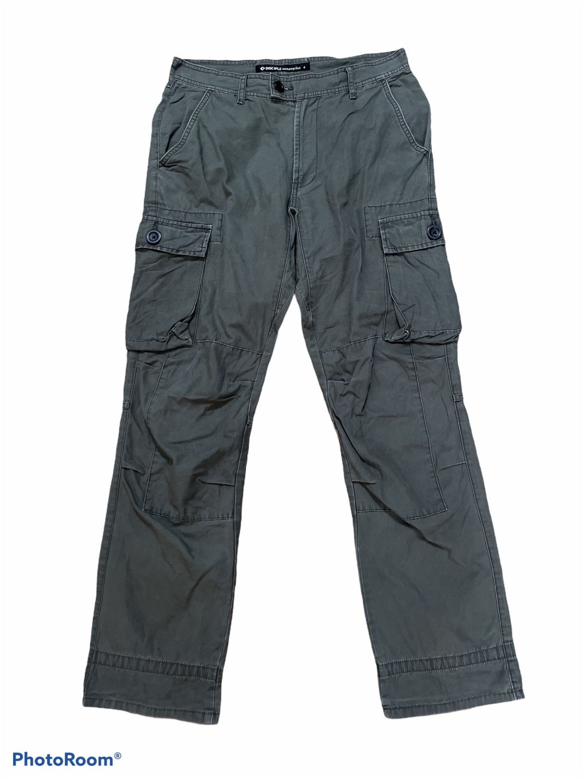 image of Archival Clothing Disciple Motorcyclist Cargo Multi Pocket Tactical Pants in Olive Green (Size 30)