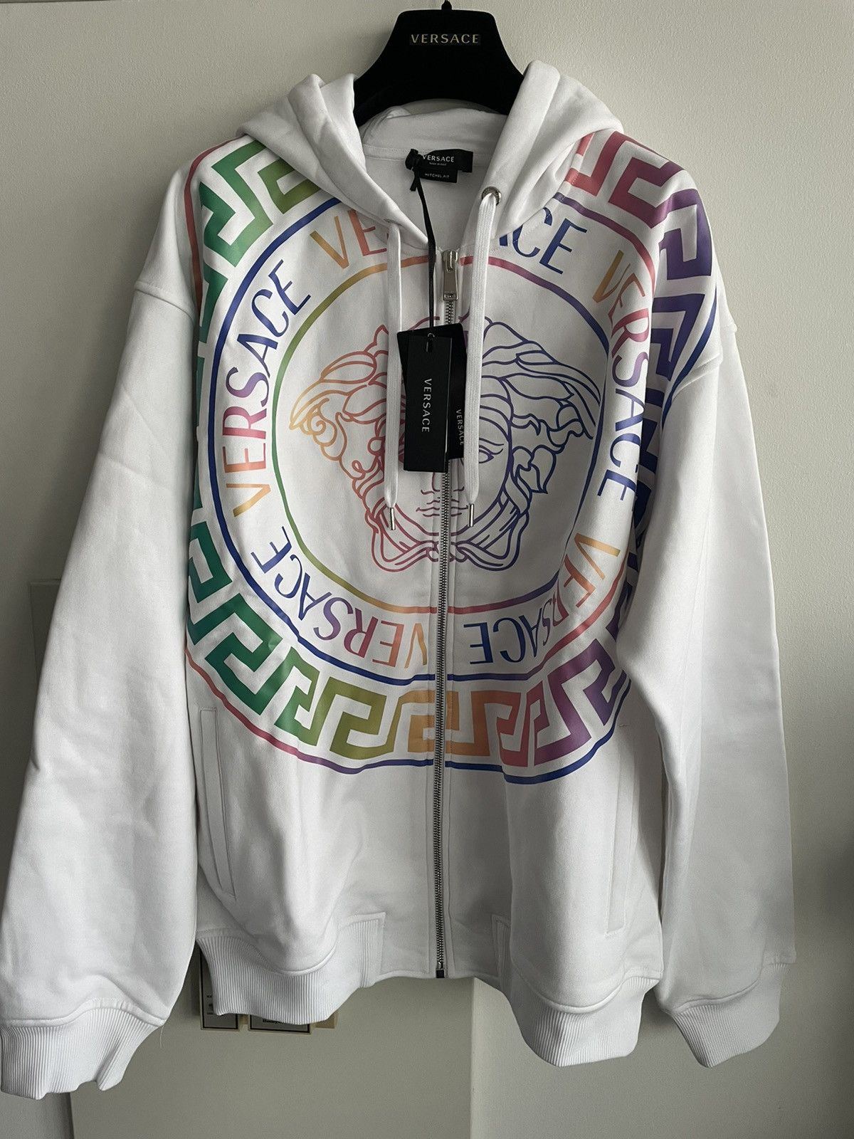 image of Versace Limited Runway Medusa Logo Hooded Jacket in White, Men's (Size XL)