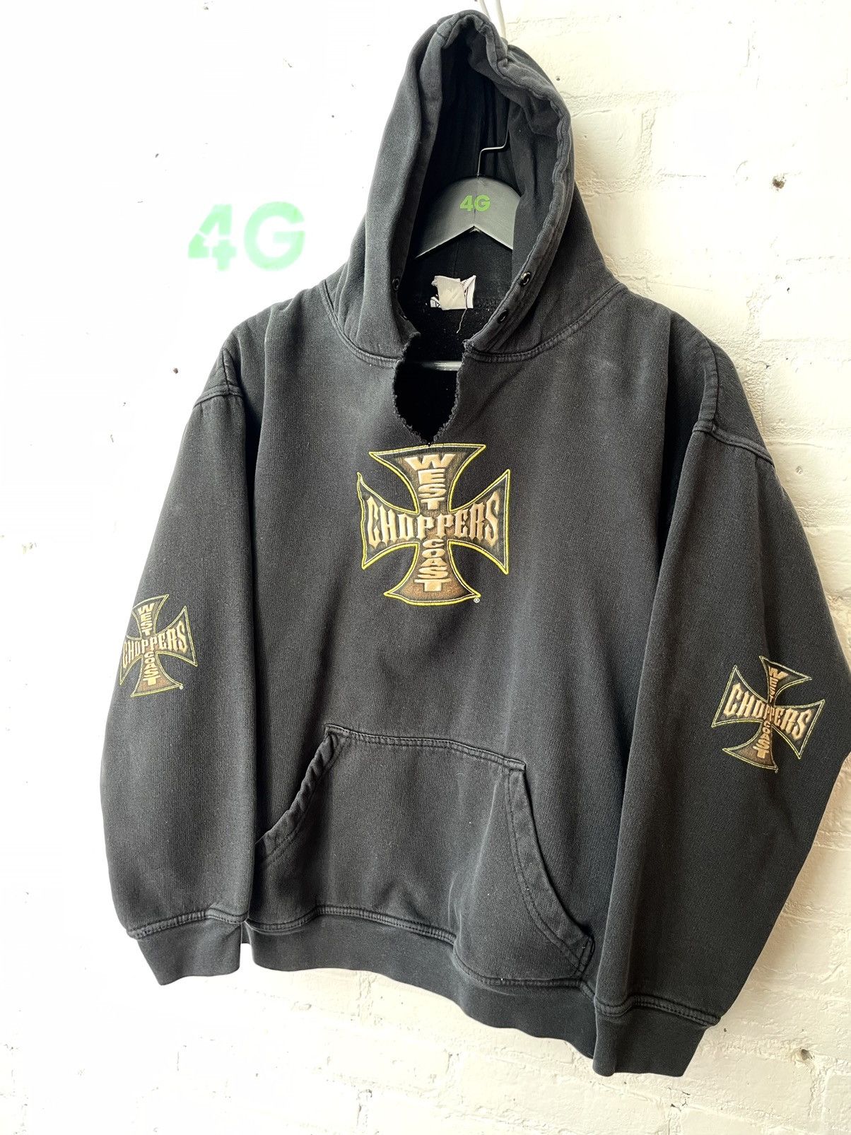 image of Vintage Thrashed Wcc West Coast Chopper Hoodie M / L in Black, Men's (Size Large)